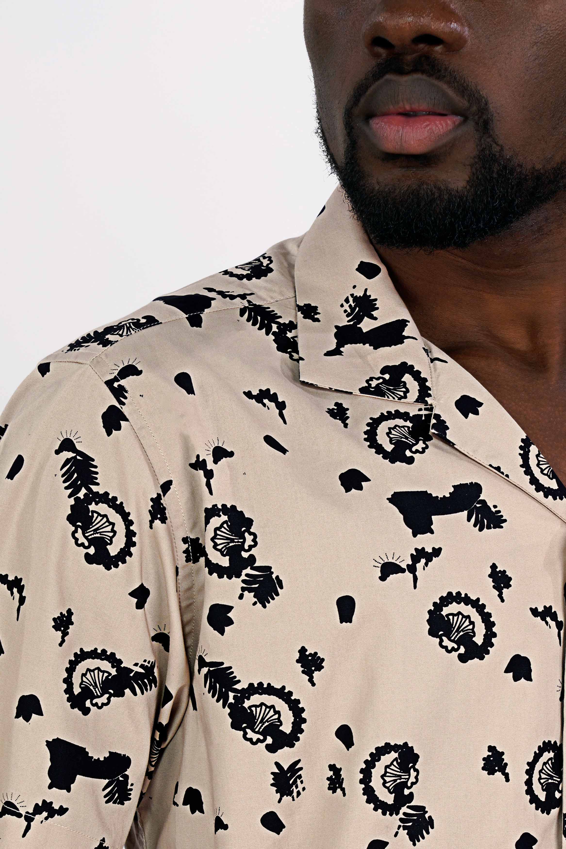 Coral Reef Brown with Black Printed Premium Cotton Shirt