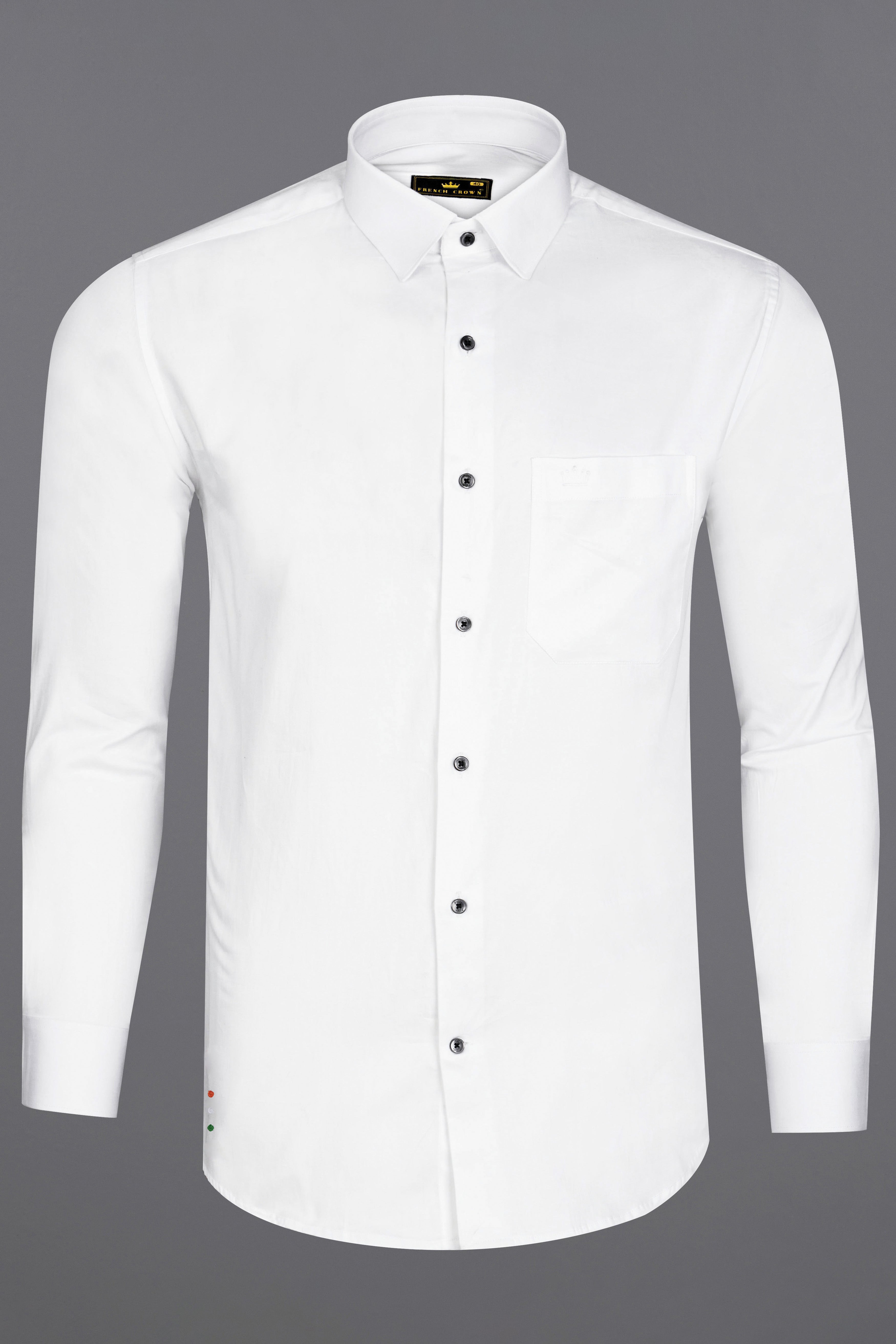 Bright White Subtle Sheen with Bottom Right Tricolour Embroidered Super Soft Premium Cotton Shirt
