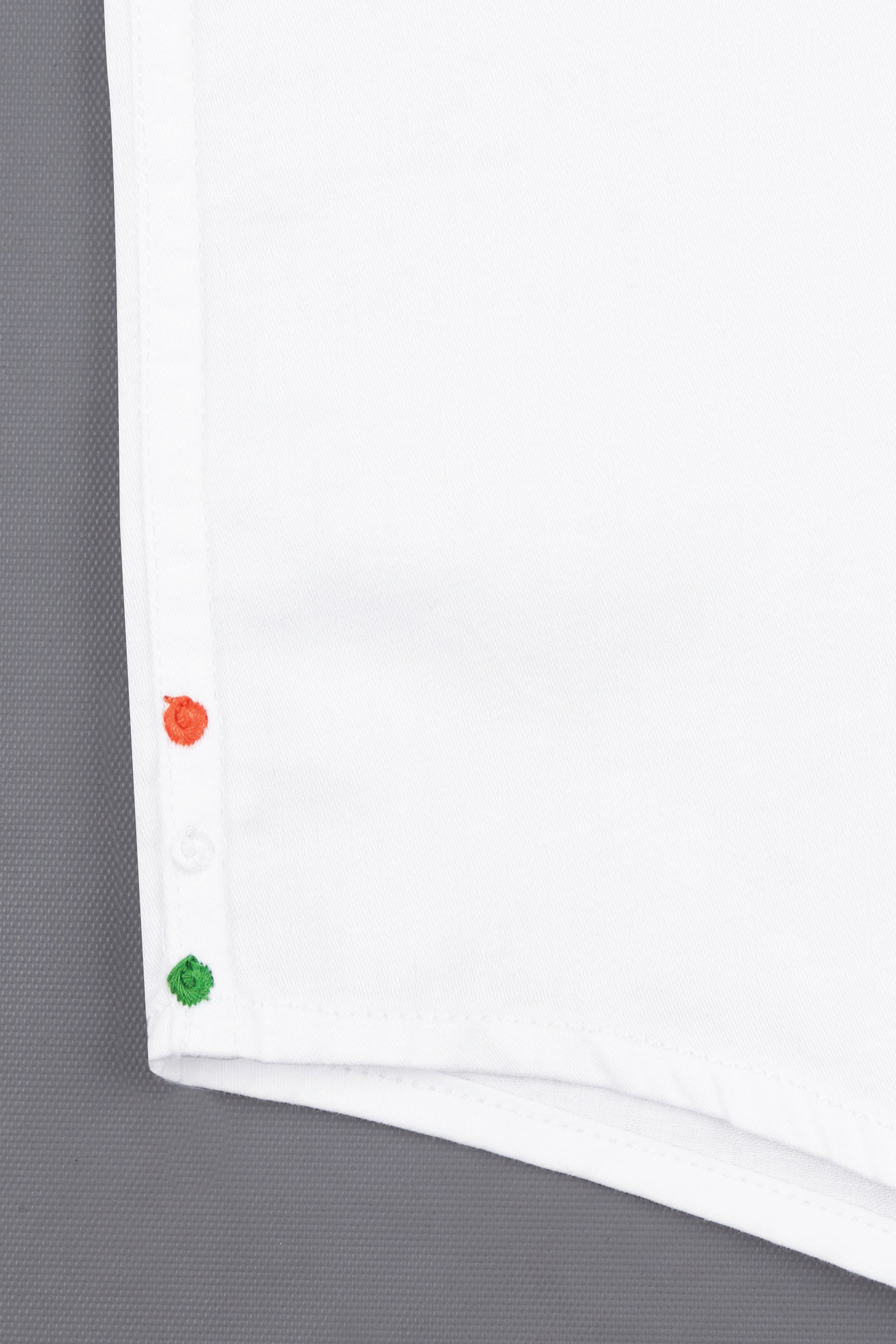 Bright White Subtle Sheen with Bottom Right Tricolour Embroidered Super Soft Premium Cotton Shirt
