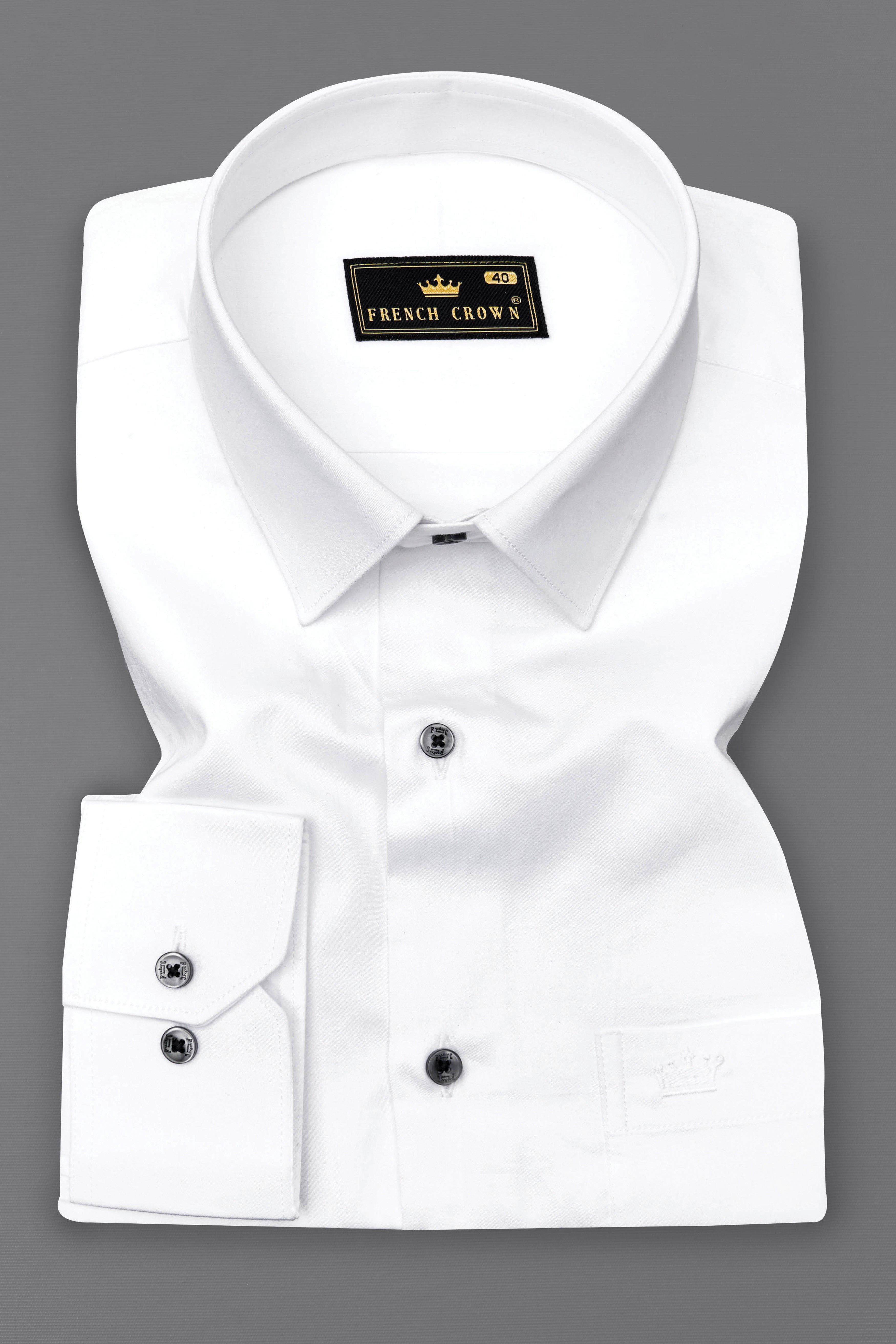 Bright White Subtle Sheen with Left Shoulder Tricolour Embroidered Super Soft Premium Cotton Shirt