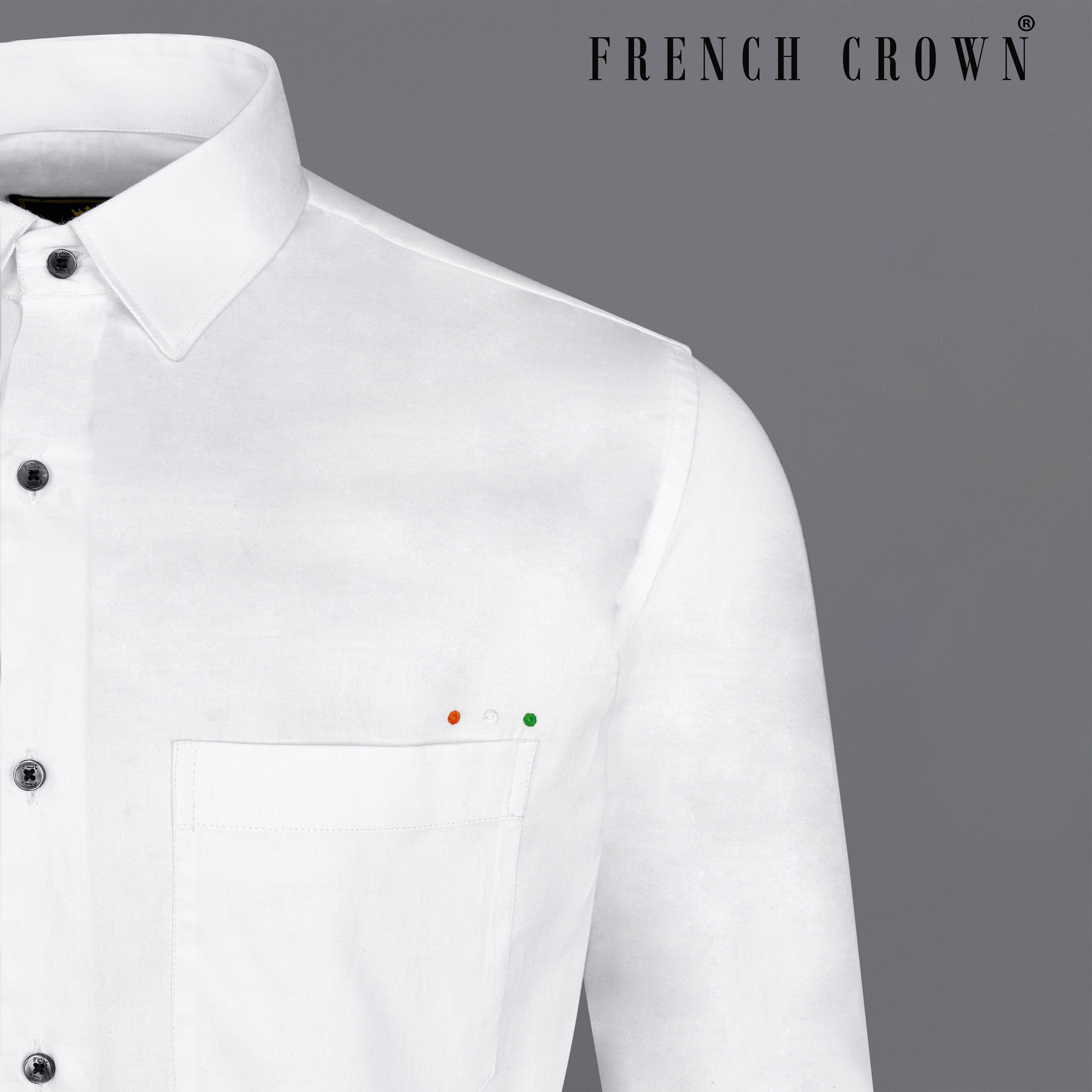 Bright White Subtle Sheen with Tricolour Embroidered Above Pocket Super Soft Premium Cotton Shirt