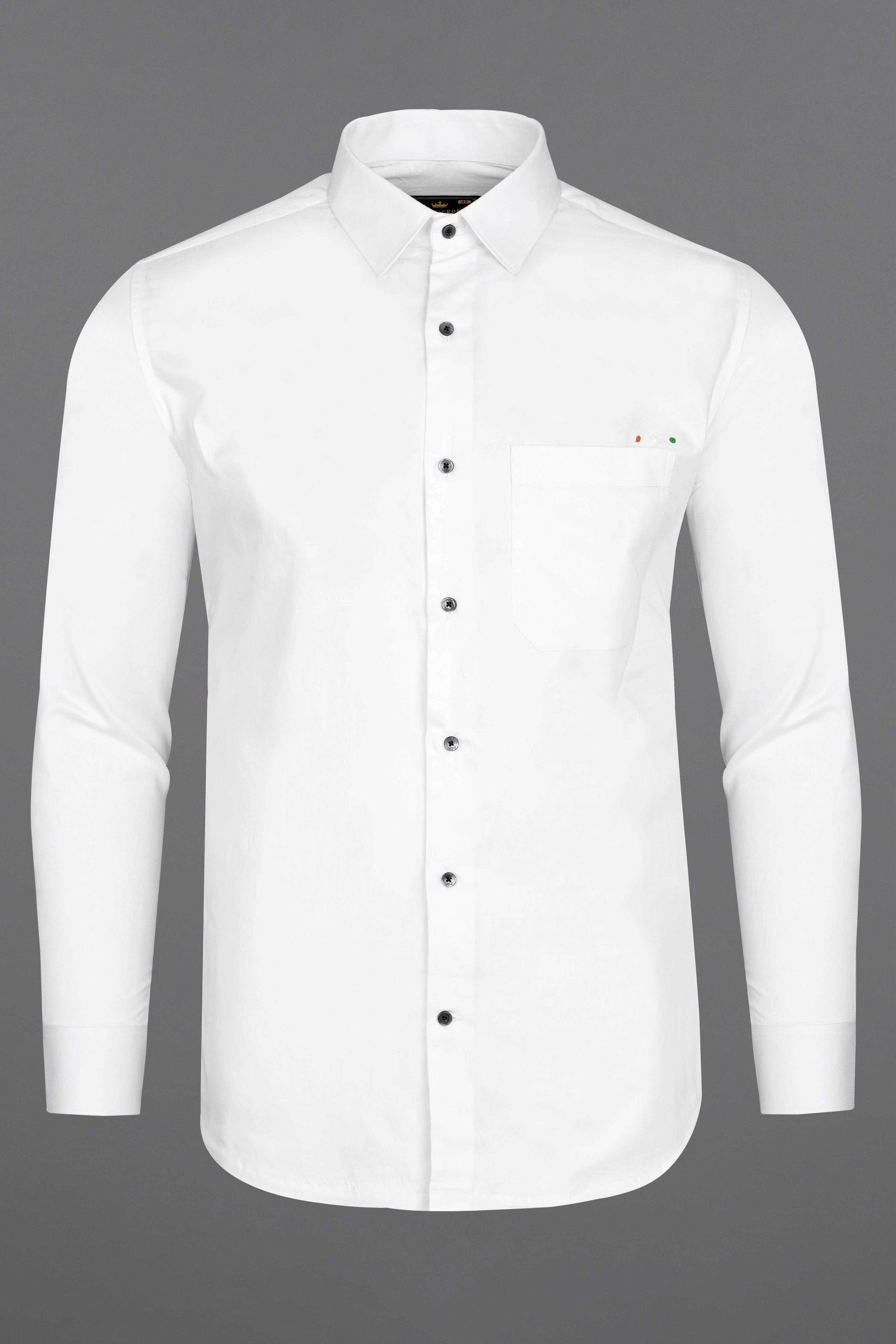 Bright White Subtle Sheen with Tricolour Embroidered Above Pocket Super Soft Premium Cotton Shirt