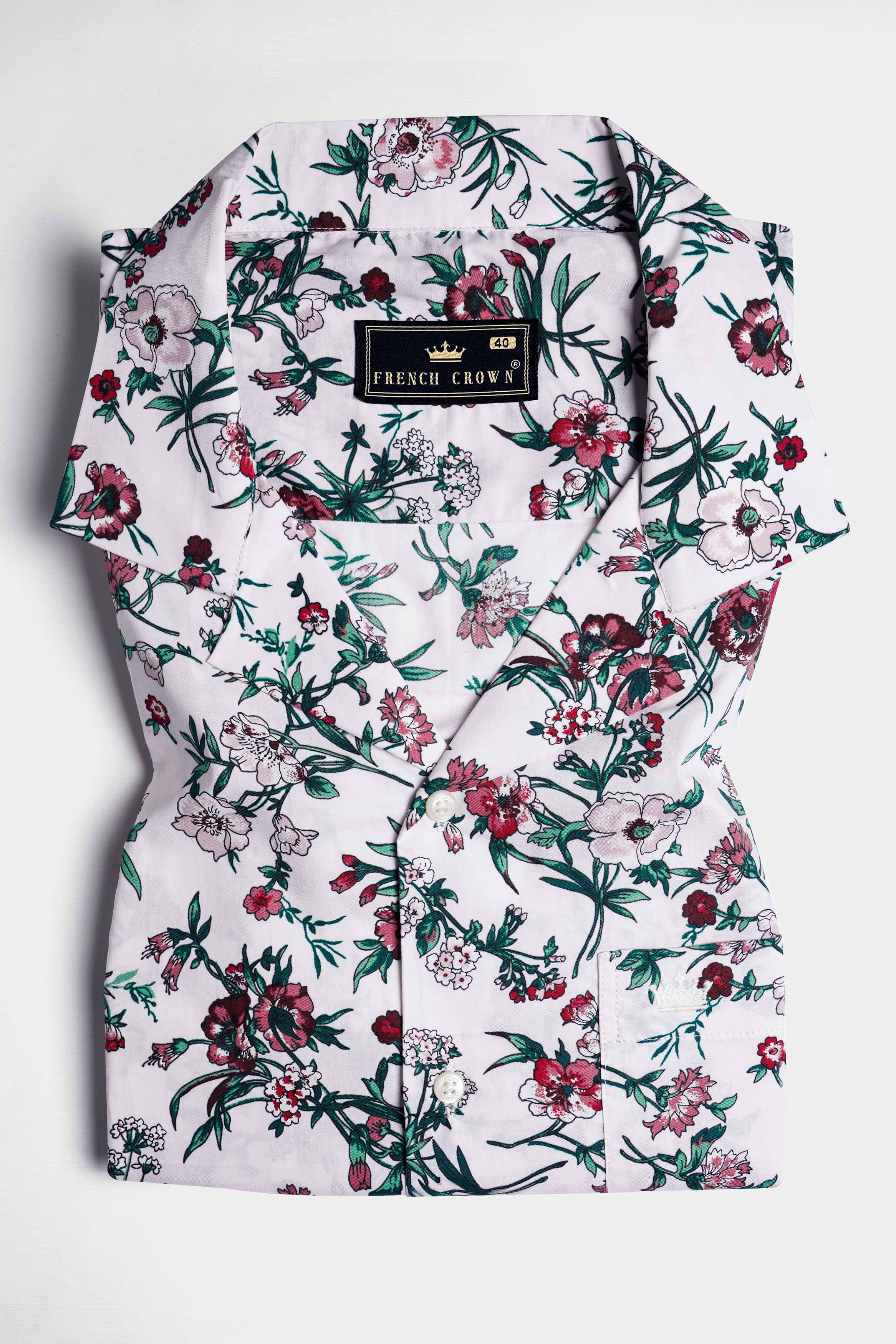 Bright White Multicolour Floral Printed Premium Cotton Shirt