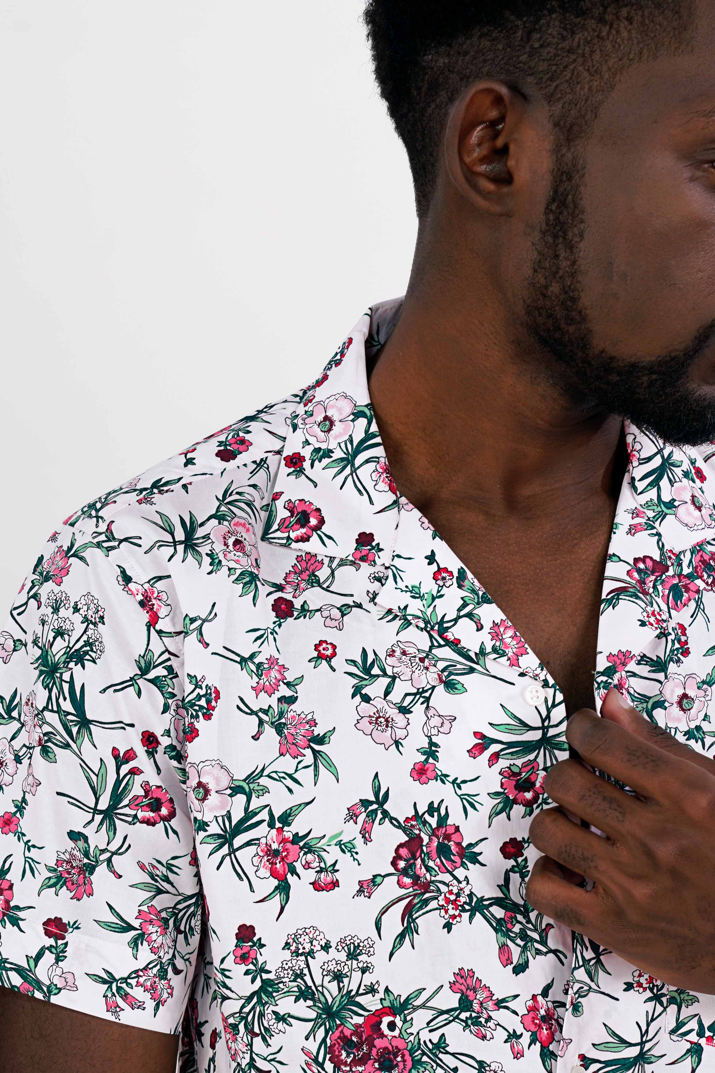 Bright White Multicolour Floral Printed Premium Cotton Shirt