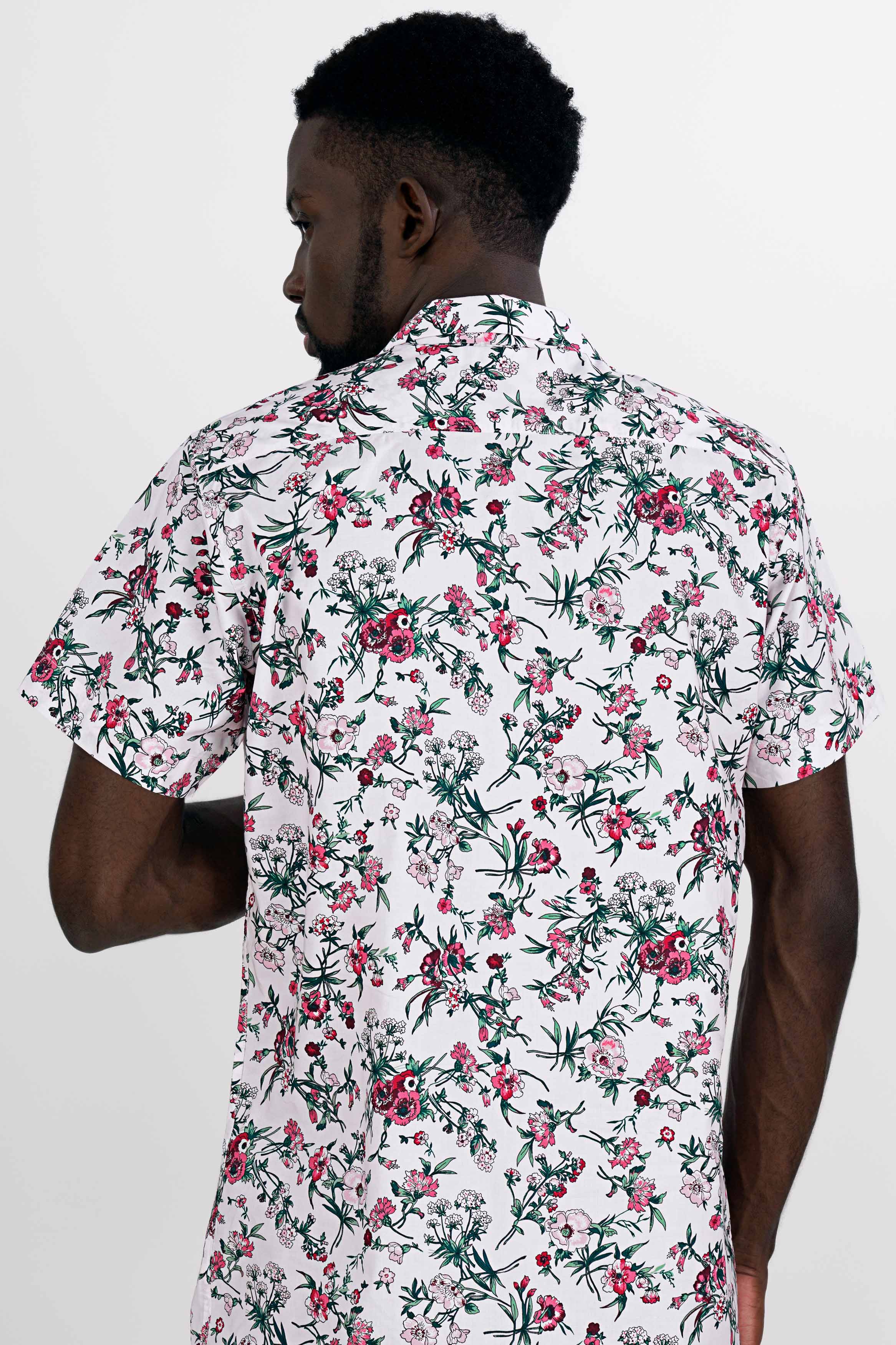 Bright White Multicolour Floral Printed Premium Cotton Shirt