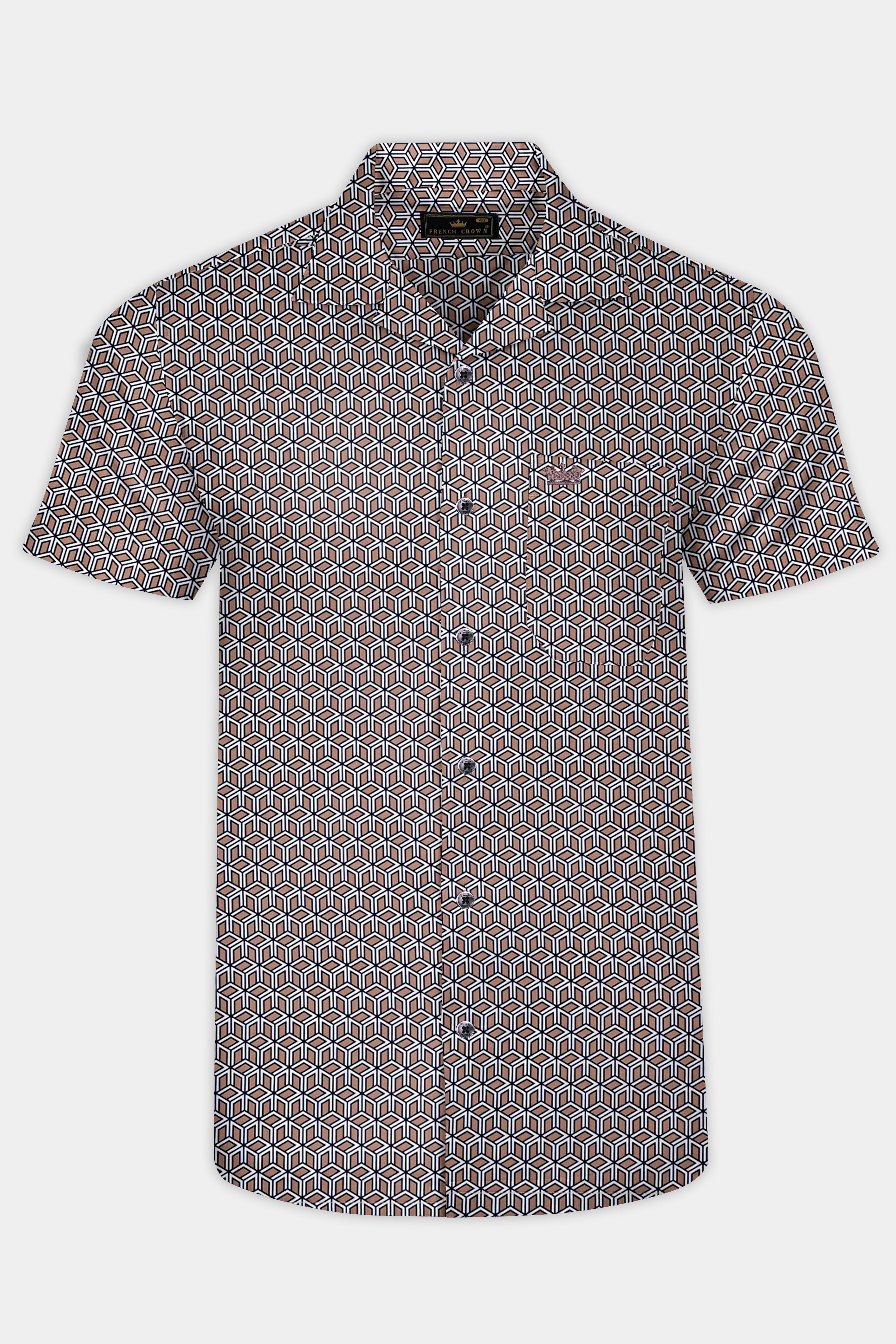 Sandrift Brown Cuble Printed Premium Cotton Shirt