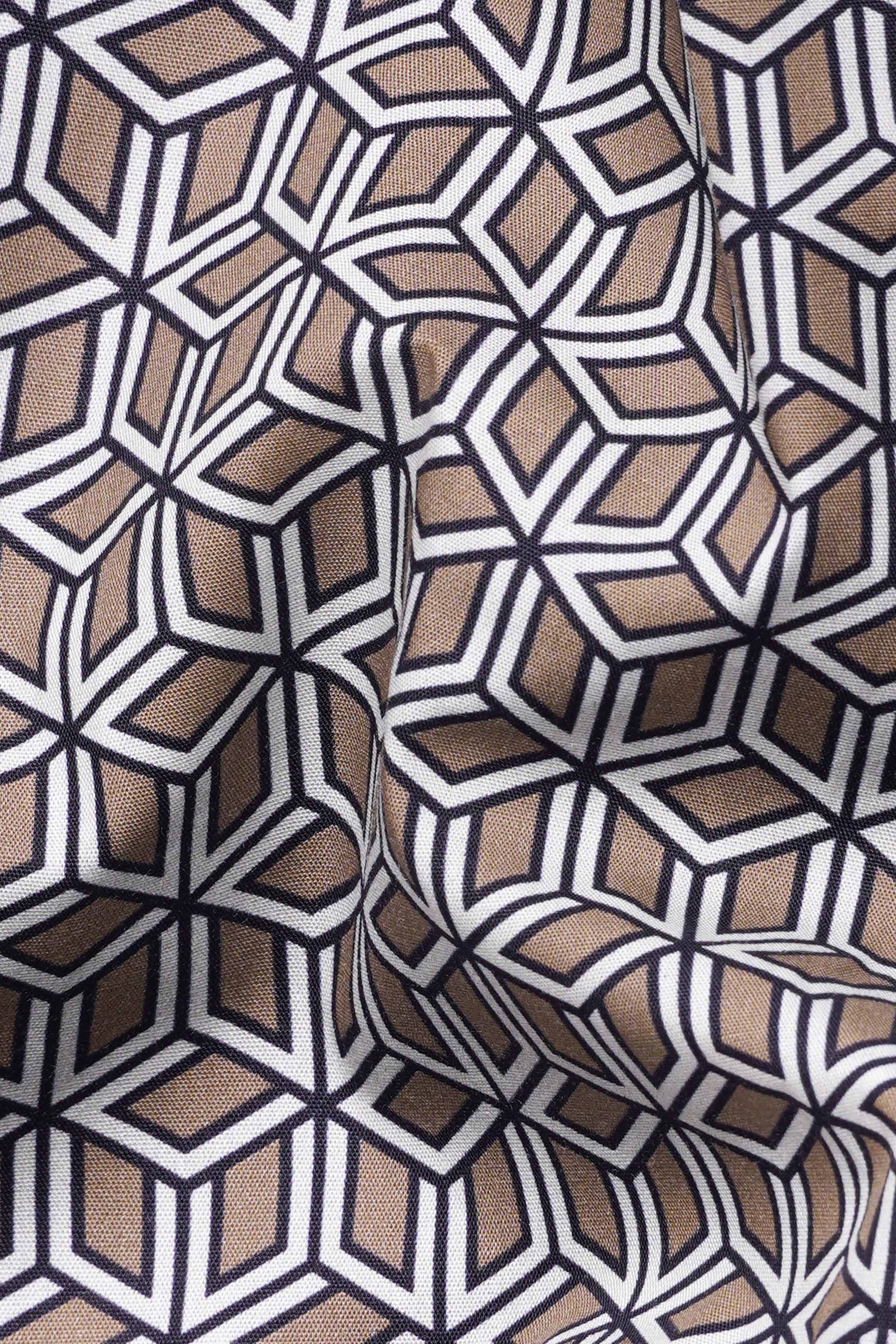 Sandrift Brown Cuble Printed Premium Cotton Shirt