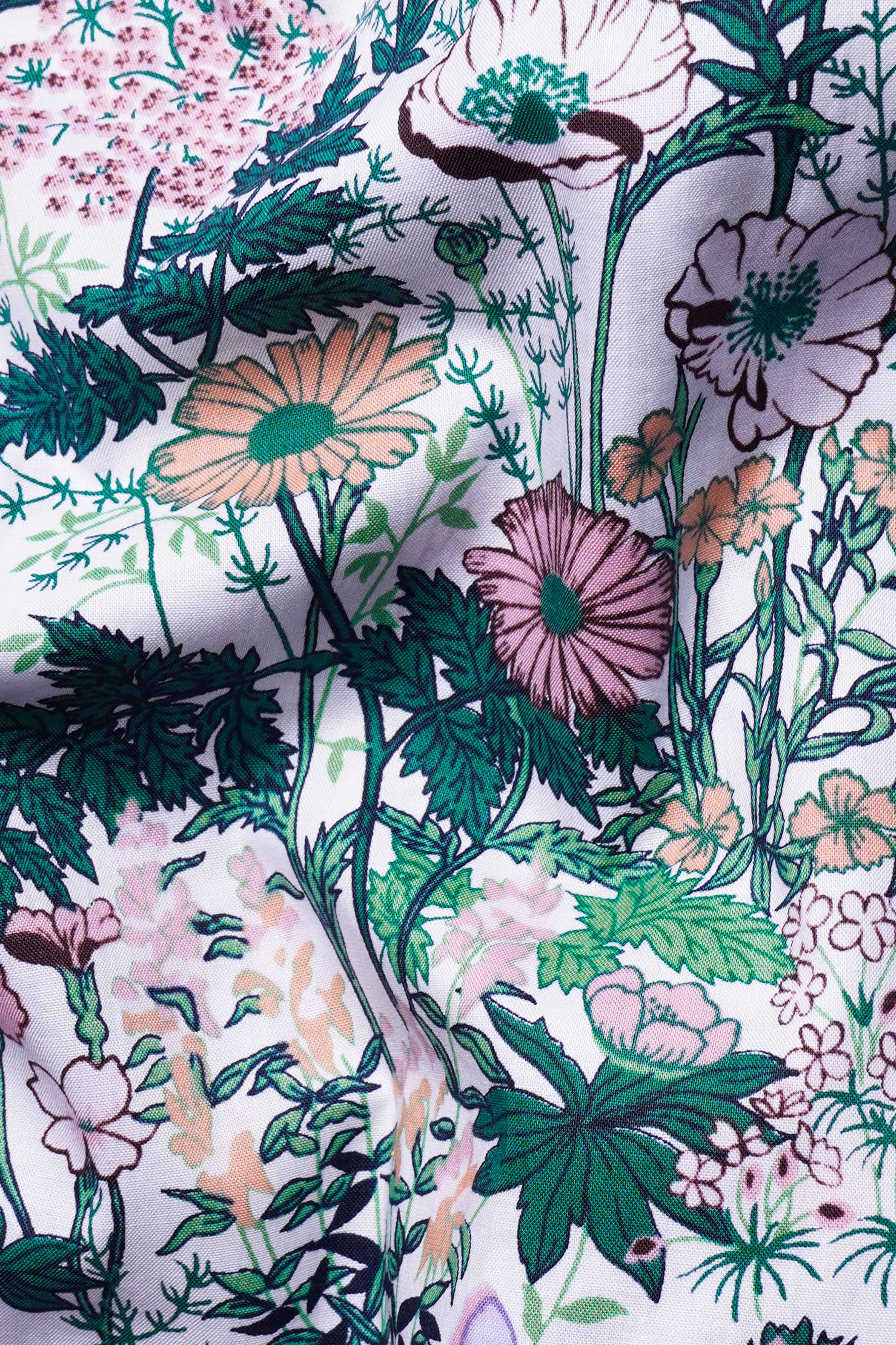 Bright White Multicolor Tropical Printed Premium Cotton Shirt