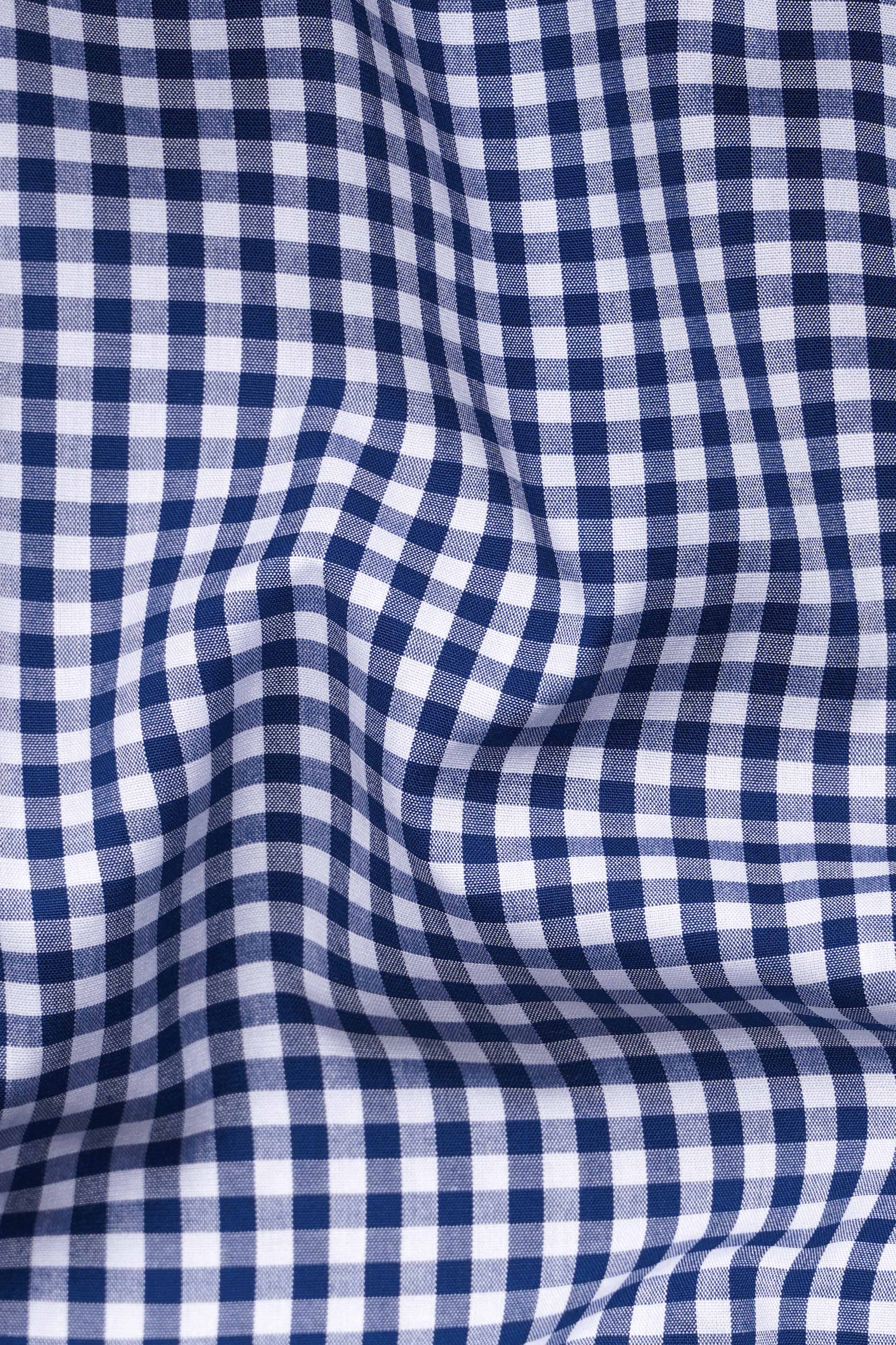 Bright White and Biscay Blue Gingham Checkered Premium Cotton Shirt