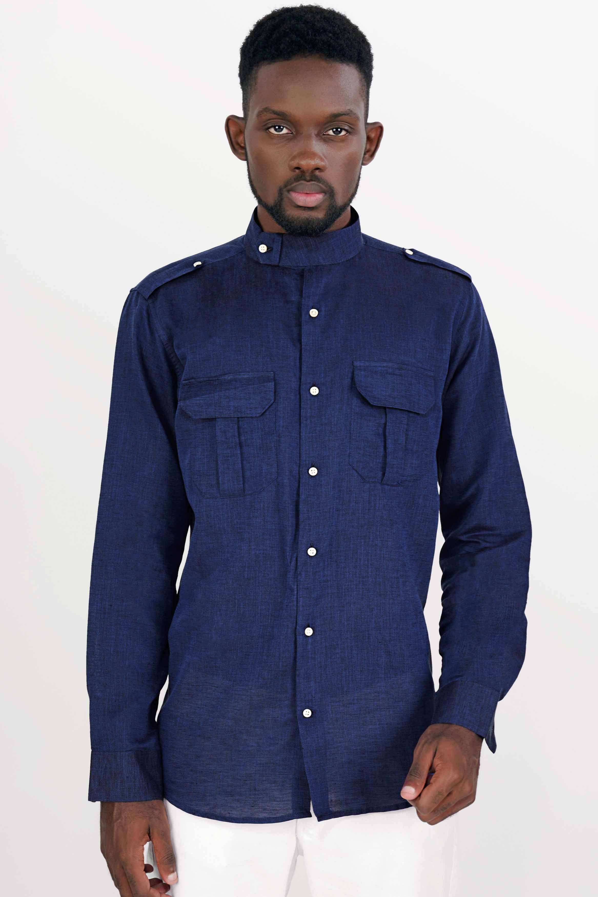 Port Gore Blue Luxurious Linen Designer Shirt