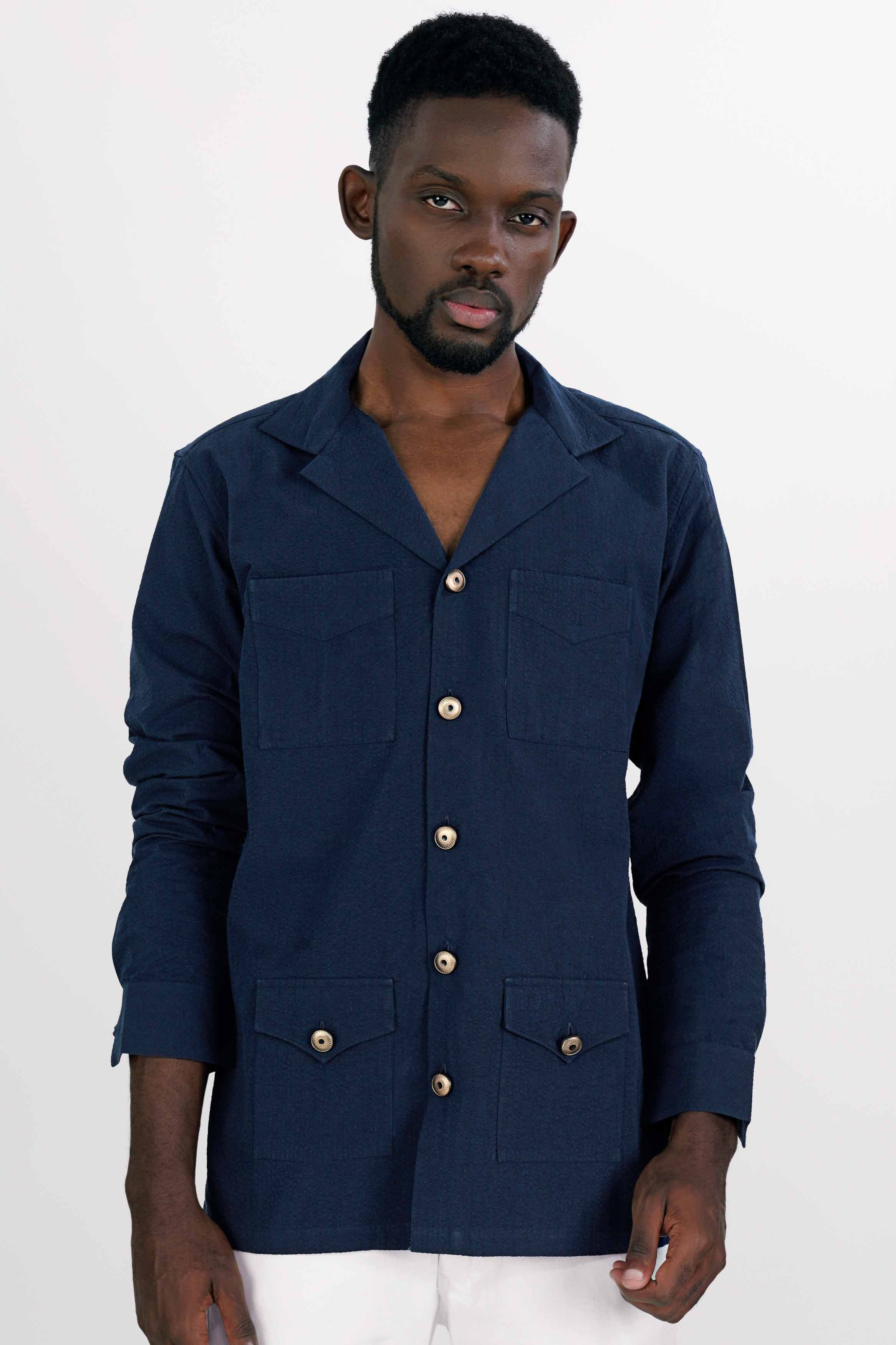 Midnight Blue Seersucker Designer Shirt