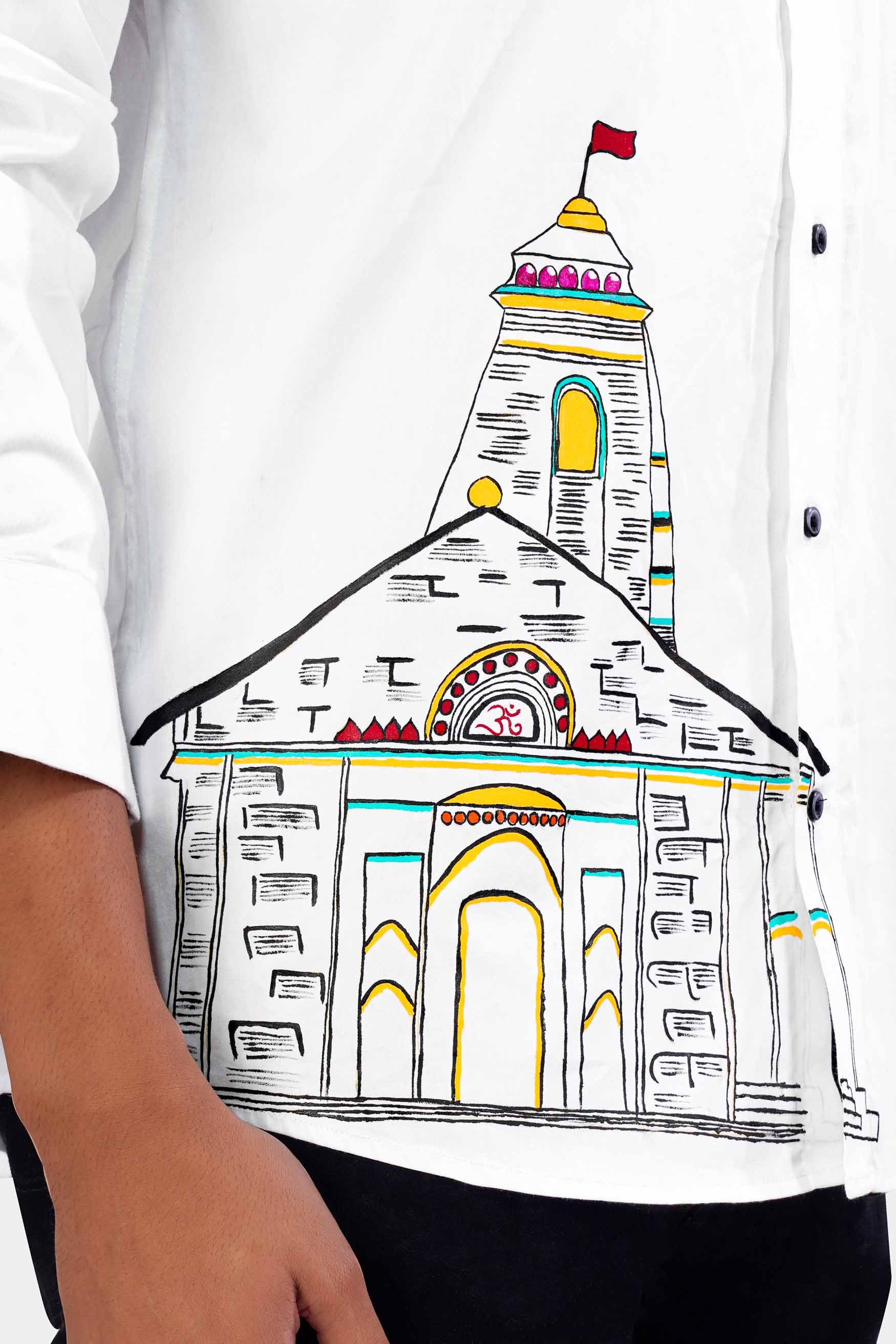 Bright White Kedarnath Temple Hand Painted Super Soft Premium Cotton Designer Shirt 1066-BLE-ART01-38, 1066-BLE-ART01-H-38, 1066-BLE-ART01-39, 1066-BLE-ART01-H-39, 1066-BLE-ART01-40, 1066-BLE-ART01-H-40, 1066-BLE-ART01-42, 1066-BLE-ART01-H-42, 1066-BLE-ART01-44, 1066-BLE-ART01-H-44, 1066-BLE-ART01-46, 1066-BLE-ART01-H-46, 1066-BLE-ART01-48, 1066-BLE-ART01-H-48, 1066-BLE-ART01-50, 1066-BLE-ART01-H-50, 1066-BLE-ART01-52, 1066-BLE-ART01-H-52