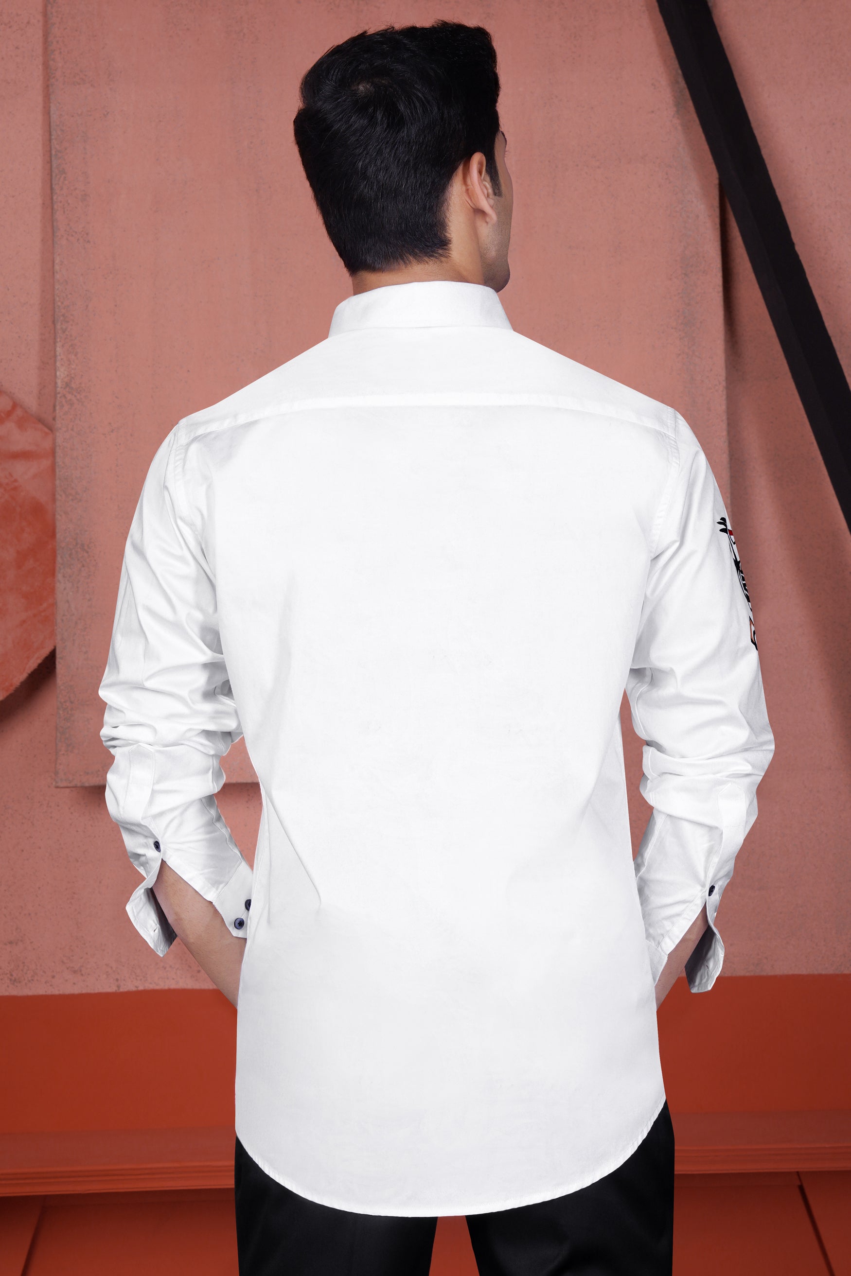 Bright White Man Playing Dhol Hand Painted Subtle Sheen Super Soft Premium Cotton Designer Shirt 1066-BLE-ART06-38, 1066-BLE-ART06-H-38, 1066-BLE-ART06-39, 1066-BLE-ART06-H-39, 1066-BLE-ART06-40, 1066-BLE-ART06-H-40, 1066-BLE-ART06-42, 1066-BLE-ART06-H-42, 1066-BLE-ART06-44, 1066-BLE-ART06-H-44, 1066-BLE-ART06-46, 1066-BLE-ART06-H-46, 1066-BLE-ART06-48, 1066-BLE-ART06-H-48, 1066-BLE-ART06-50, 1066-BLE-ART06-H-50, 1066-BLE-ART06-52, 1066-BLE-ART06-H-52