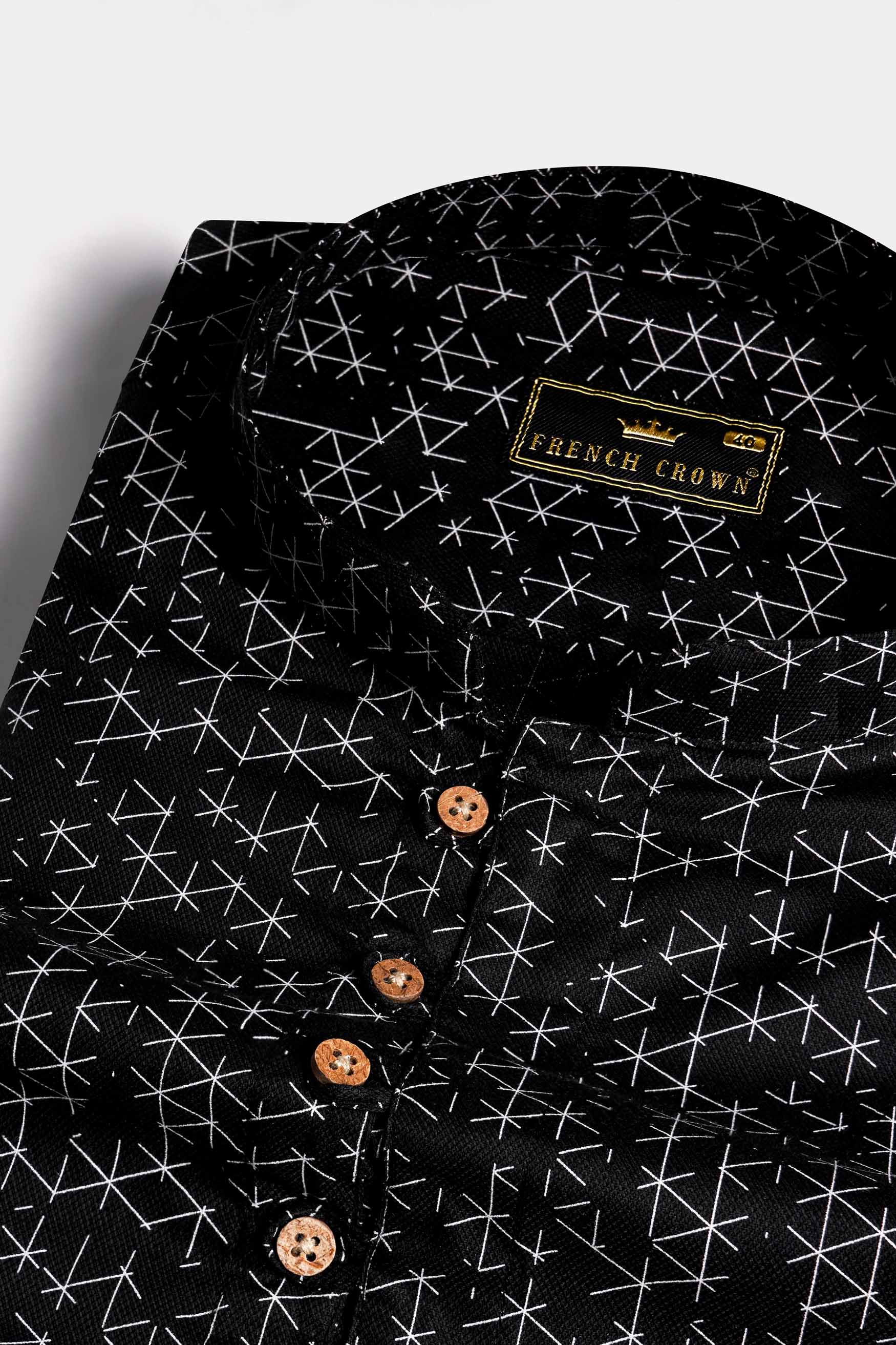 Jade Black and White Dobby Textured Premium Giza Cotton Kurta Shirt