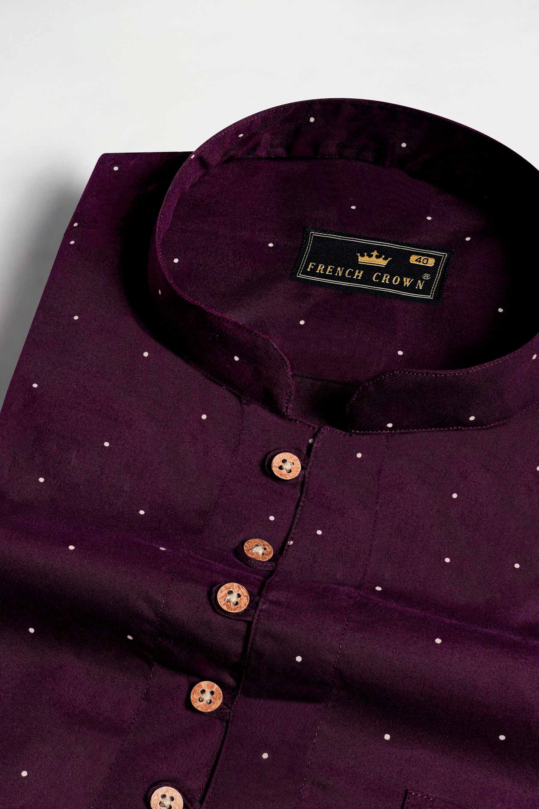 Bleached Cedar Wine Polka Dots Twill Premium Cotton Kurta Shirt