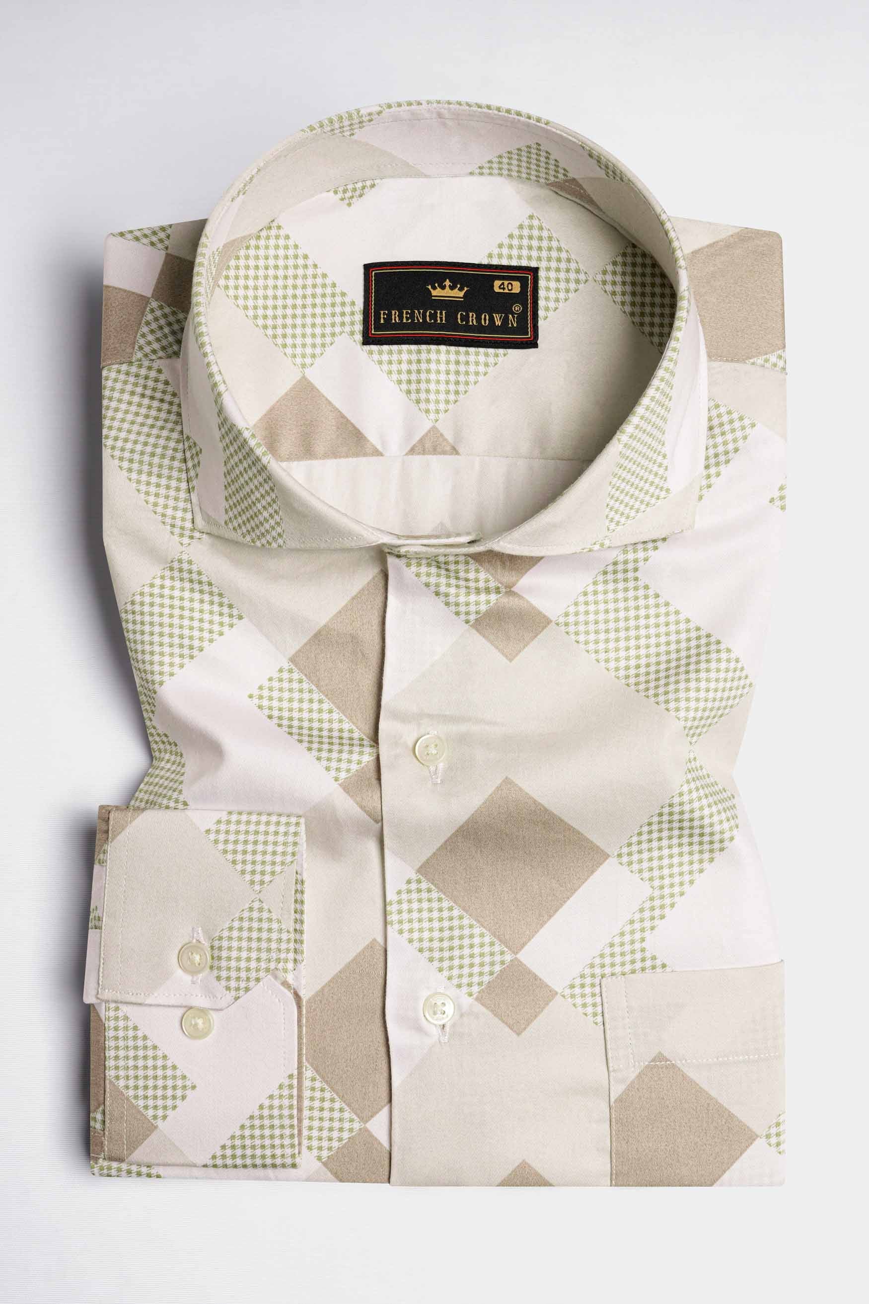 Merino Beige with Bronco Brown and Pavlova Green Printed Super Soft Premium Cotton Shirt