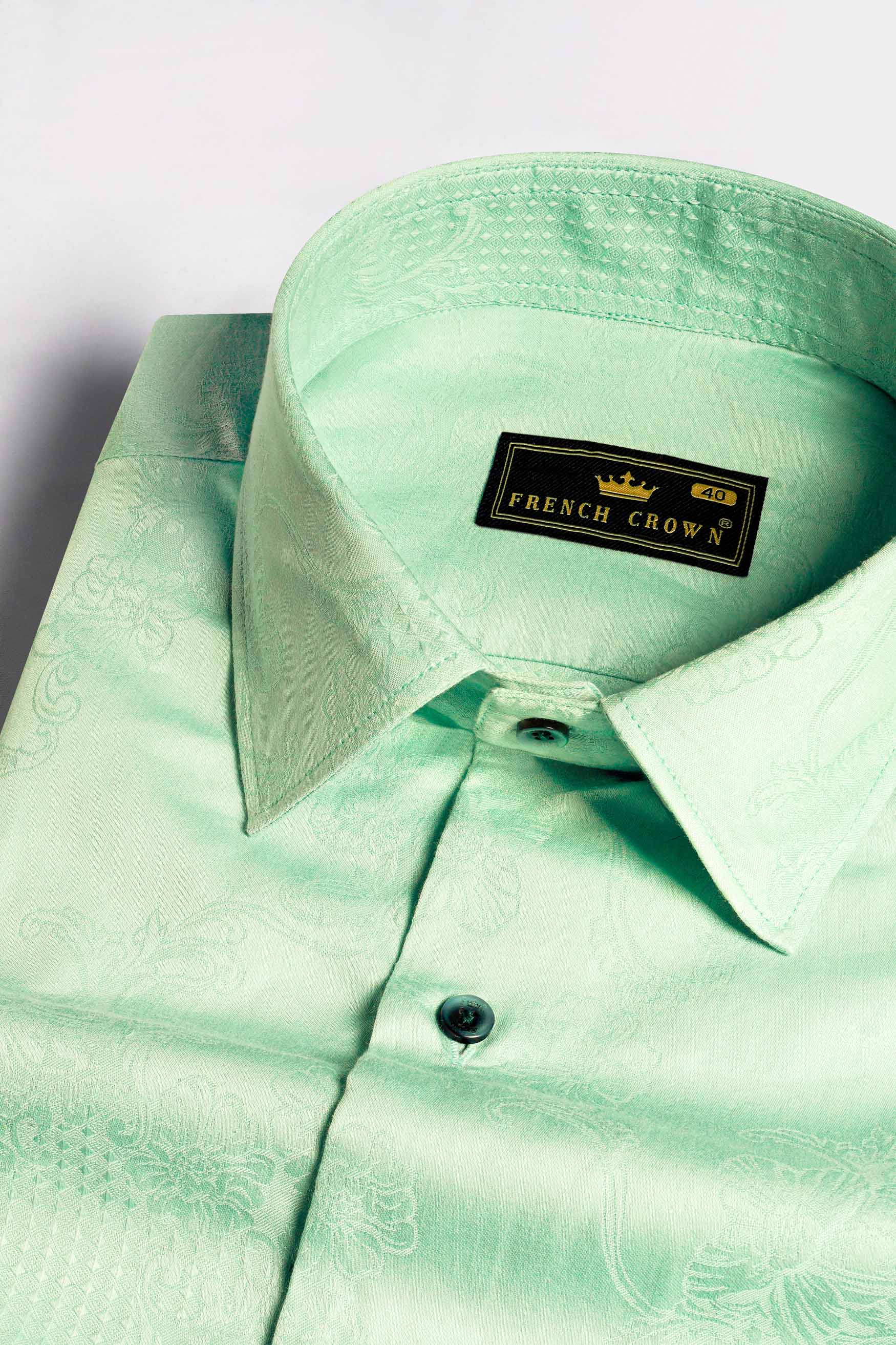 Nebula Green Jacquard Textured Premium Giza Cotton Shirt
