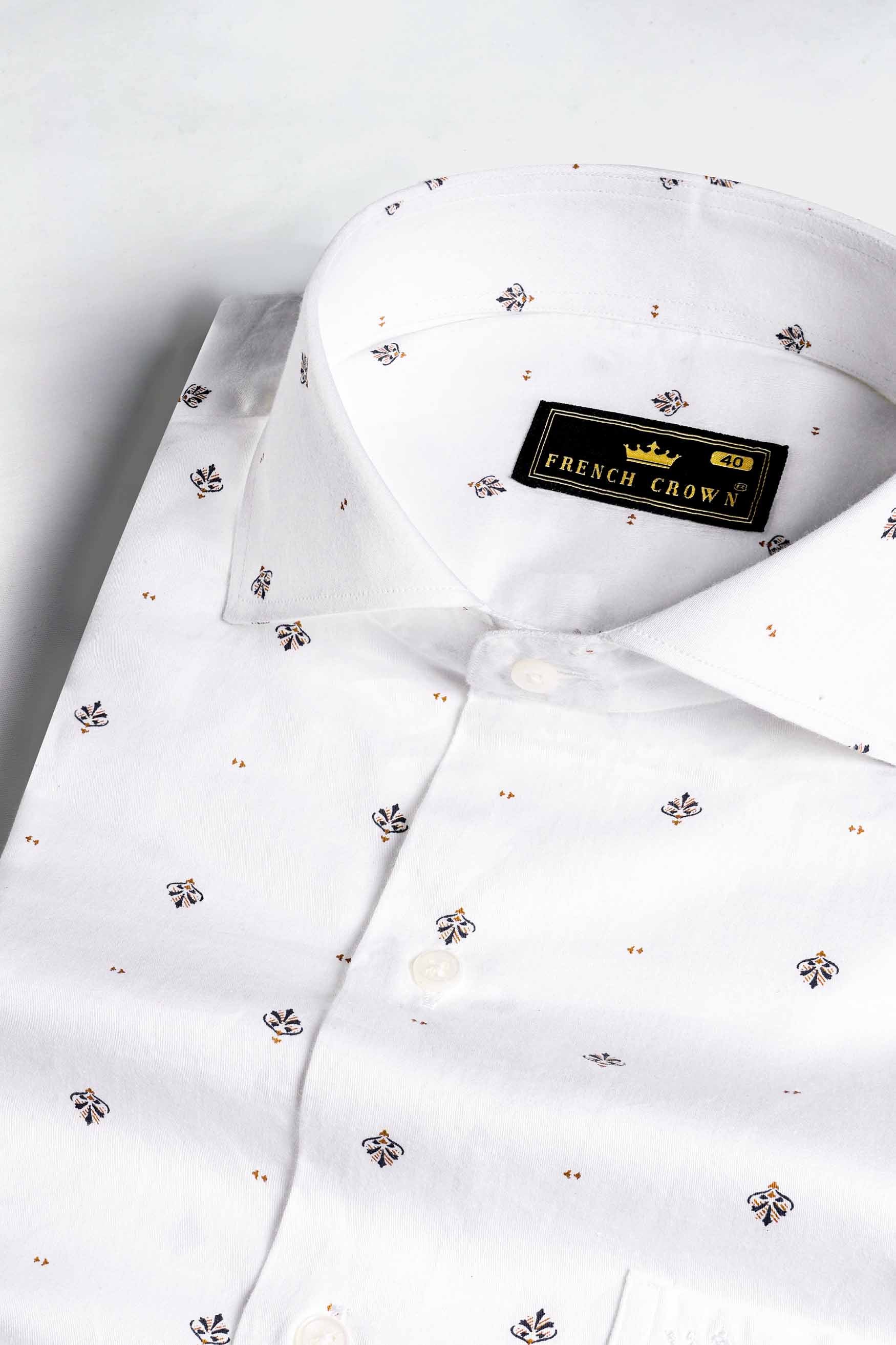 Bright White with Rope Brown and Gunmetal Black Printed Super Soft Premium Cotton Shirt
