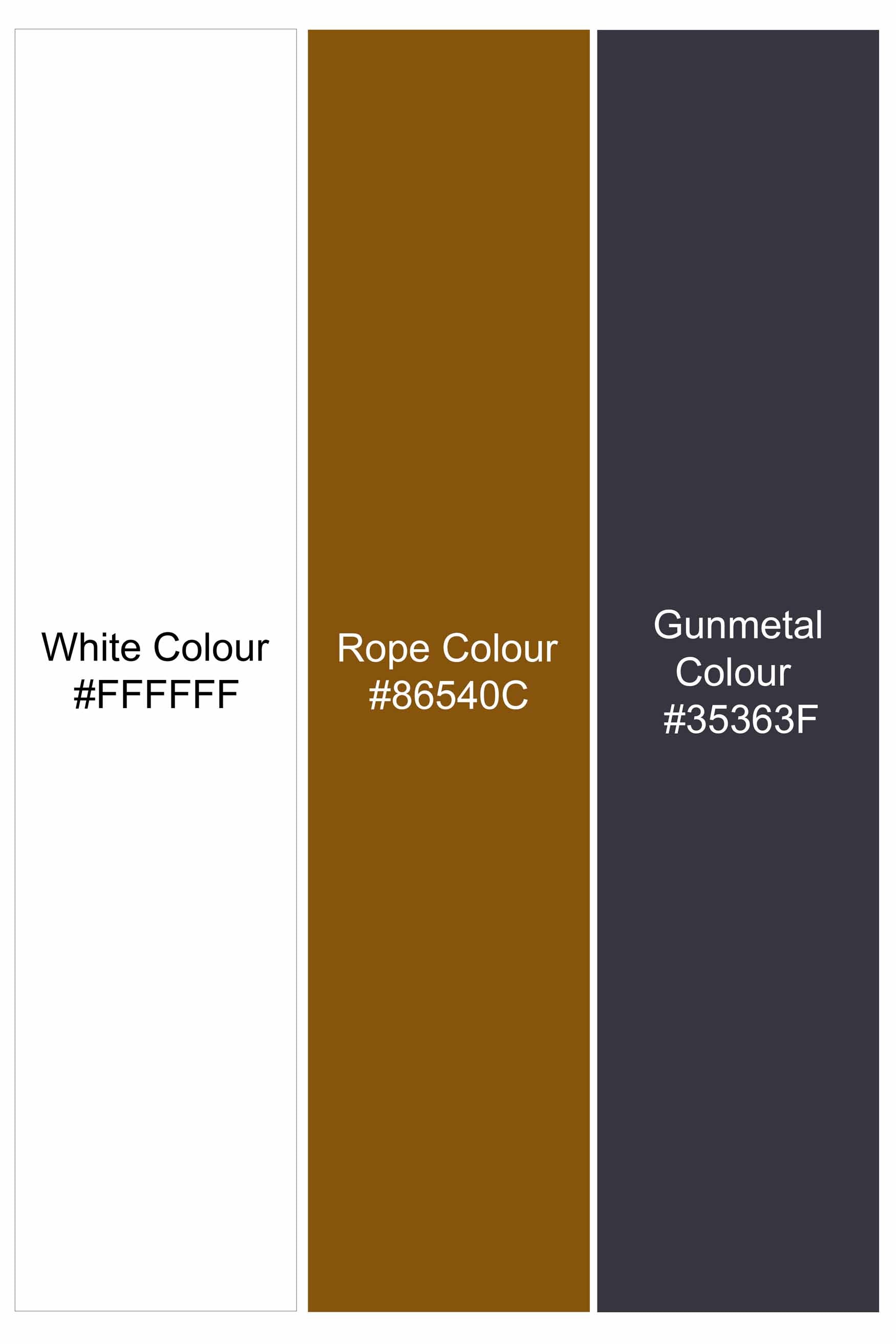 Bright White with Rope Brown and Gunmetal Black Printed Super Soft Premium Cotton Shirt