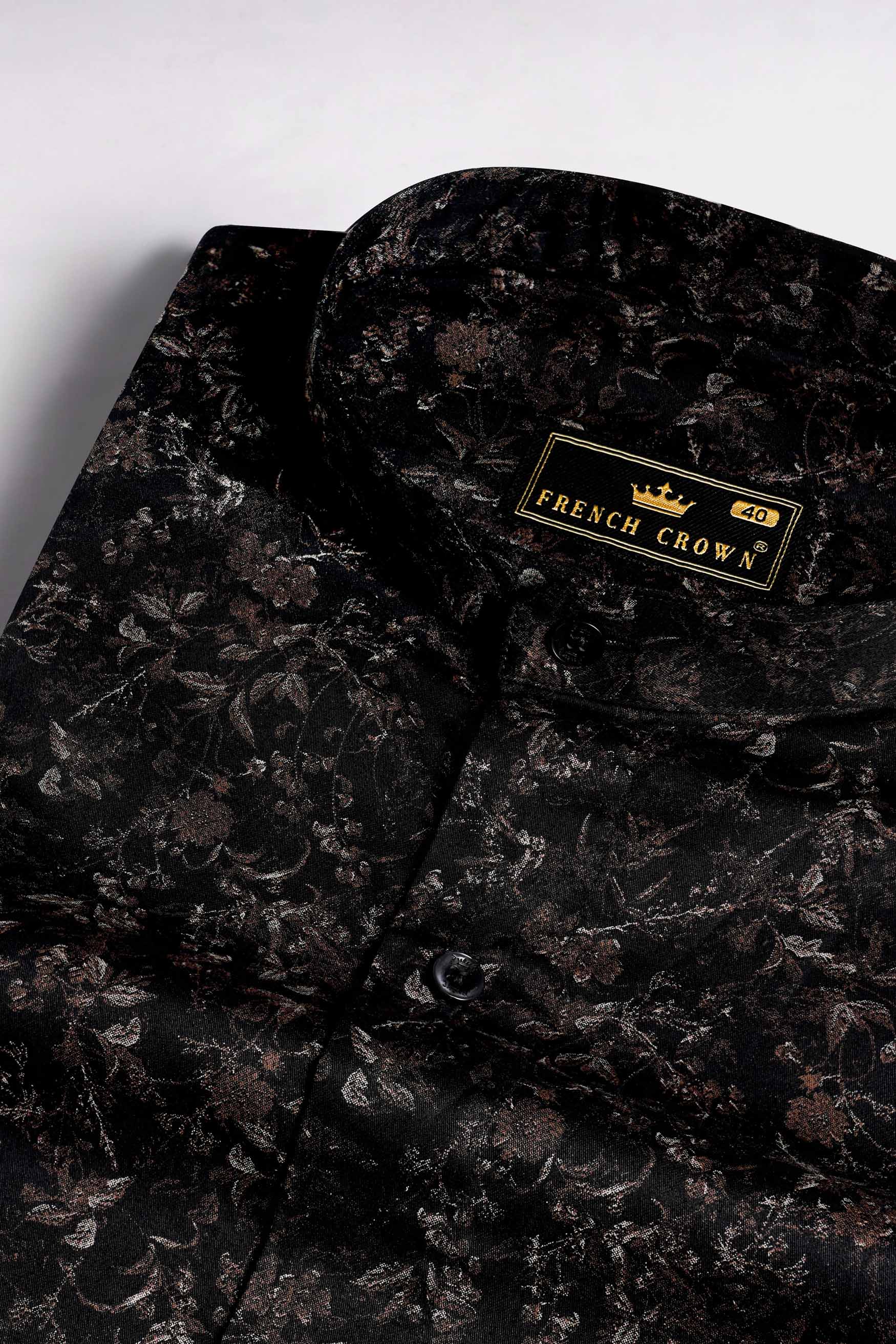 Jade Black and Ferra Brown Ditsy Printed Super Soft Premium Cotton Shirt