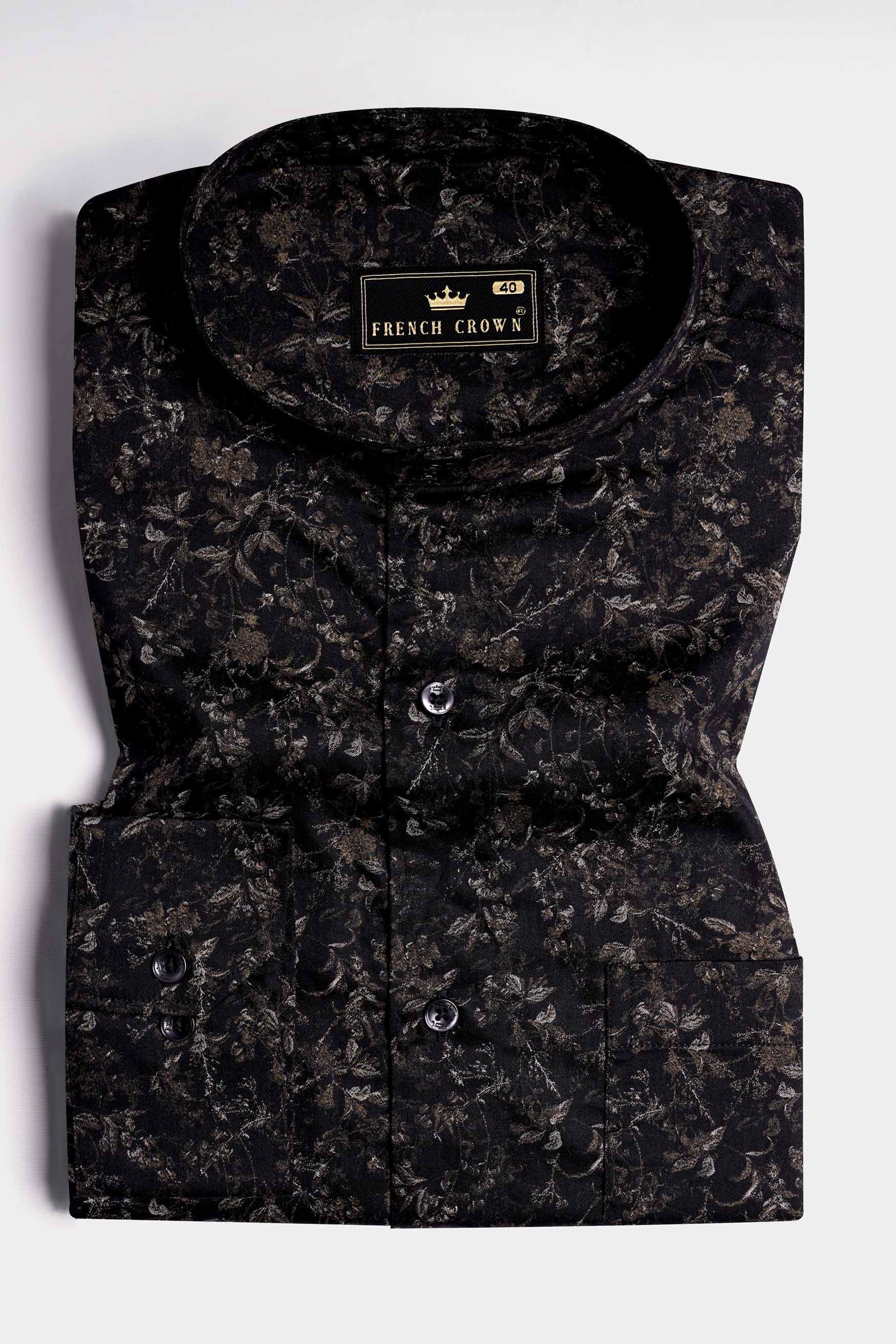 Jade Black and Ferra Brown Ditsy Printed Super Soft Premium Cotton Shirt