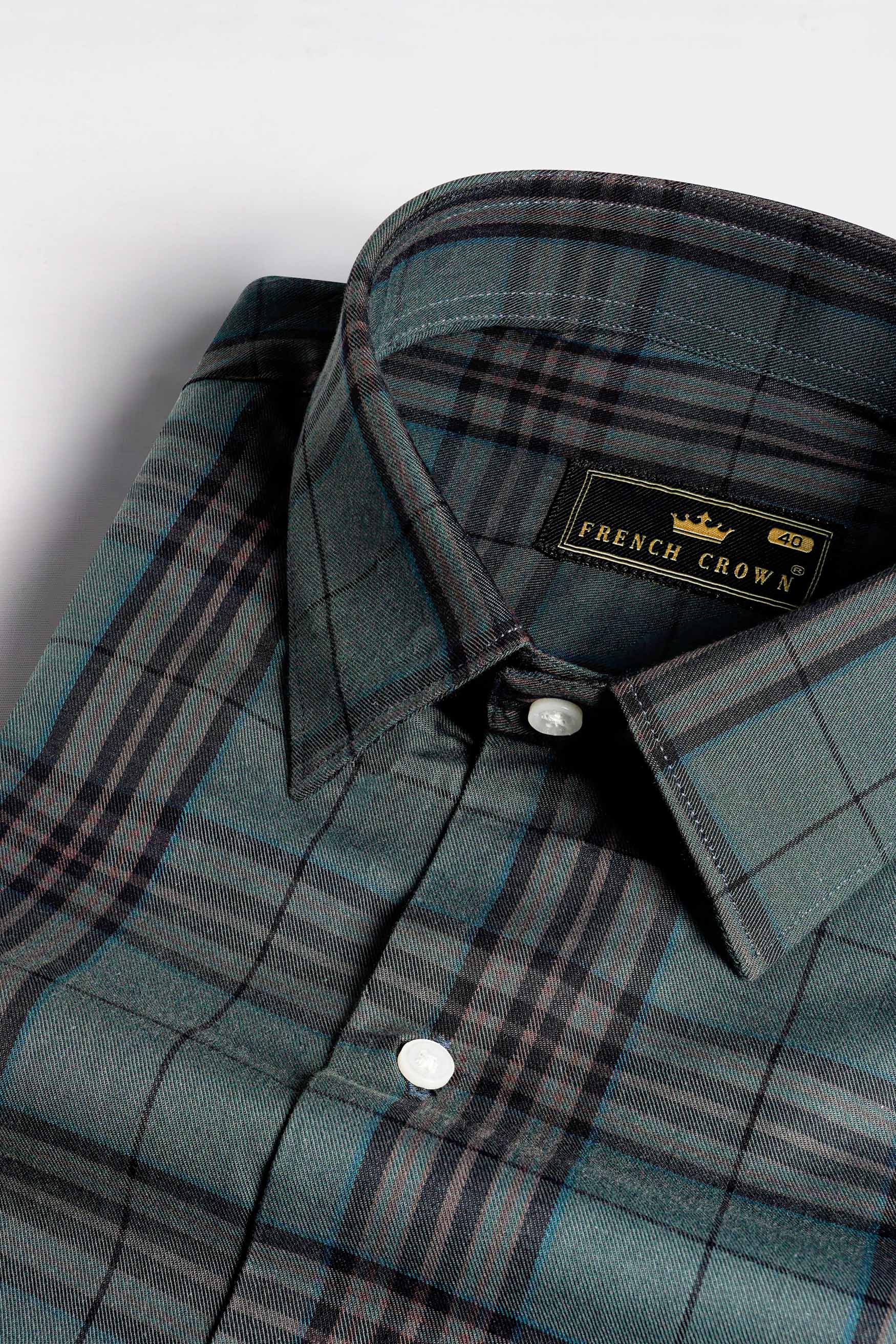 Bayoux Green with Onyx Black and Ferra Brown Twill Plaid Premium Cotton Shirt