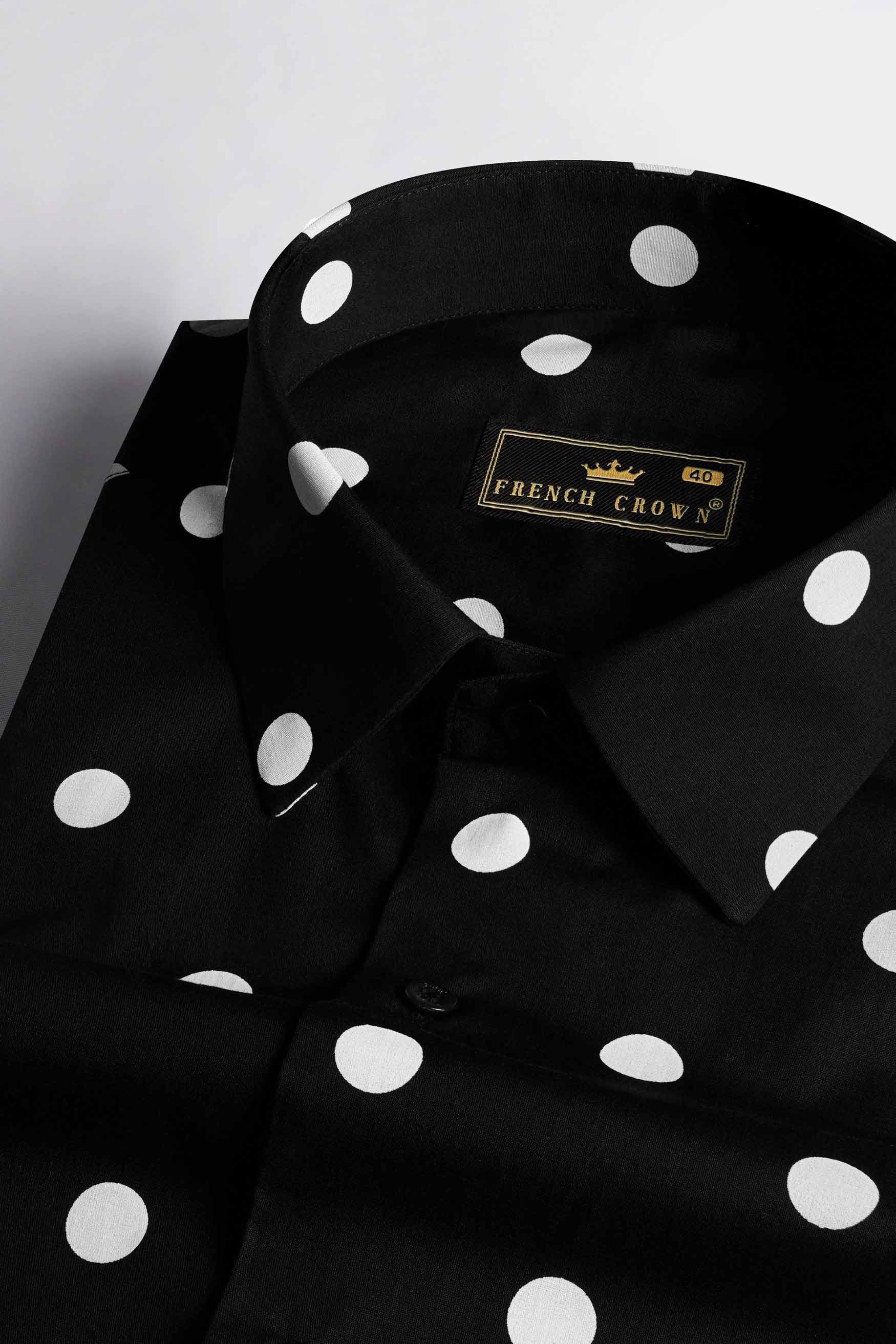 Jade Black and White Polka Dots Printed Premium Cotton Shirt