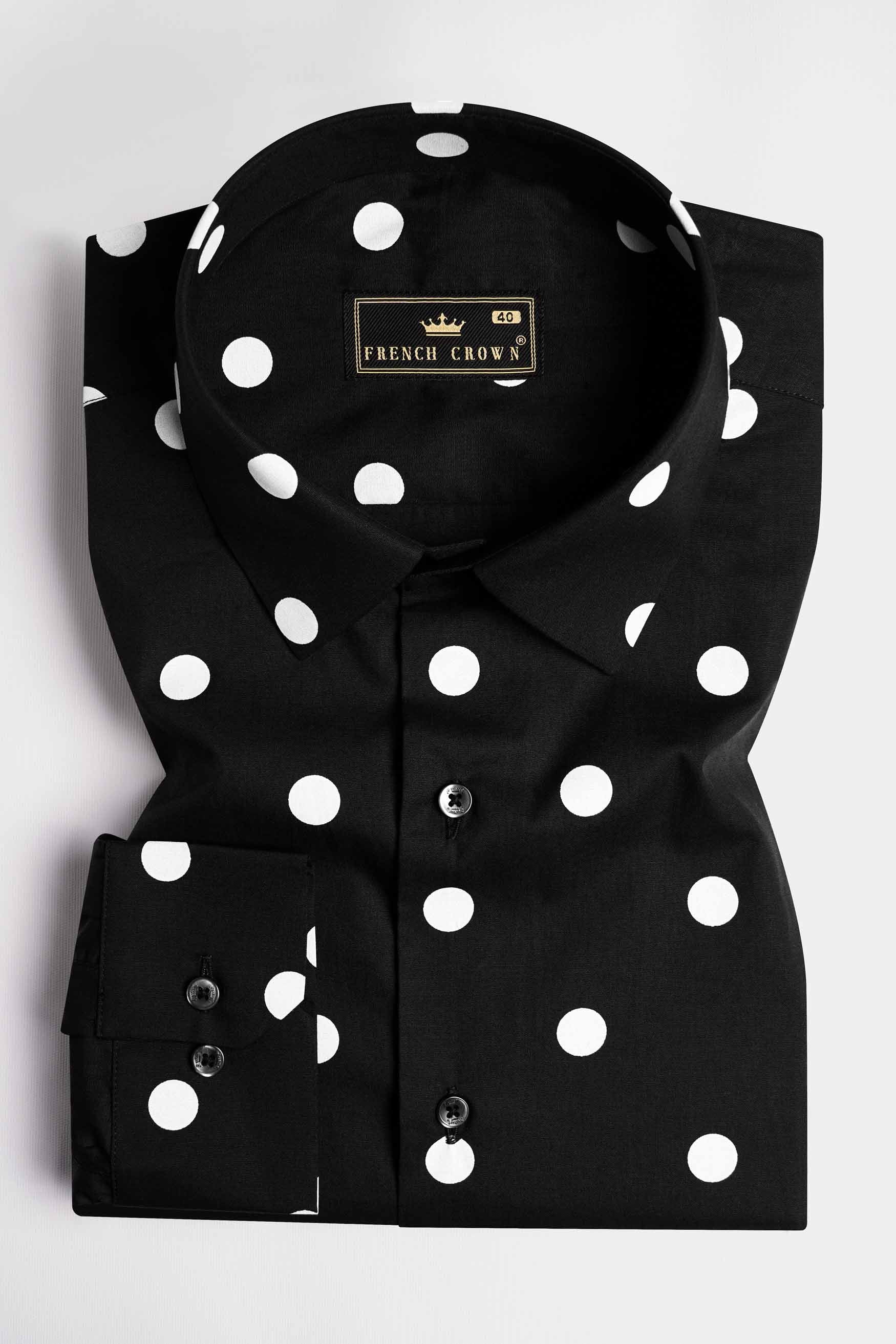 Jade Black and White Polka Dots Printed Premium Cotton Shirt