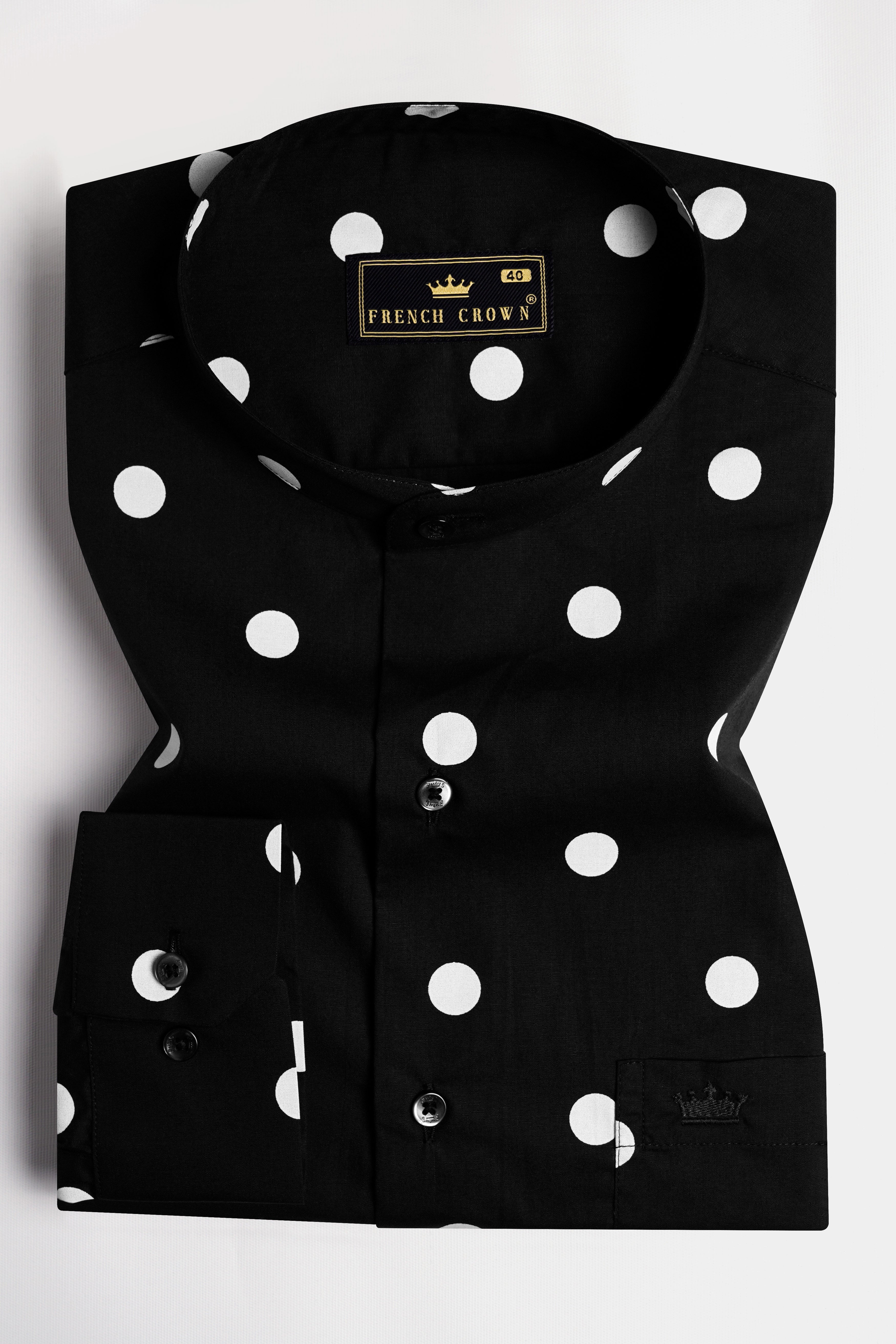 Jade Black and White Polka Dots Printed Premium Cotton Shirt