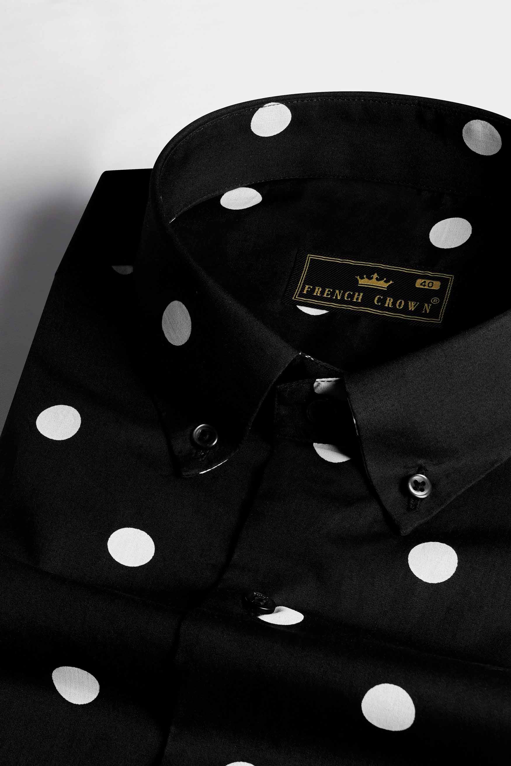 Jade Black and White Polka Dotted Premium Cotton Shirt