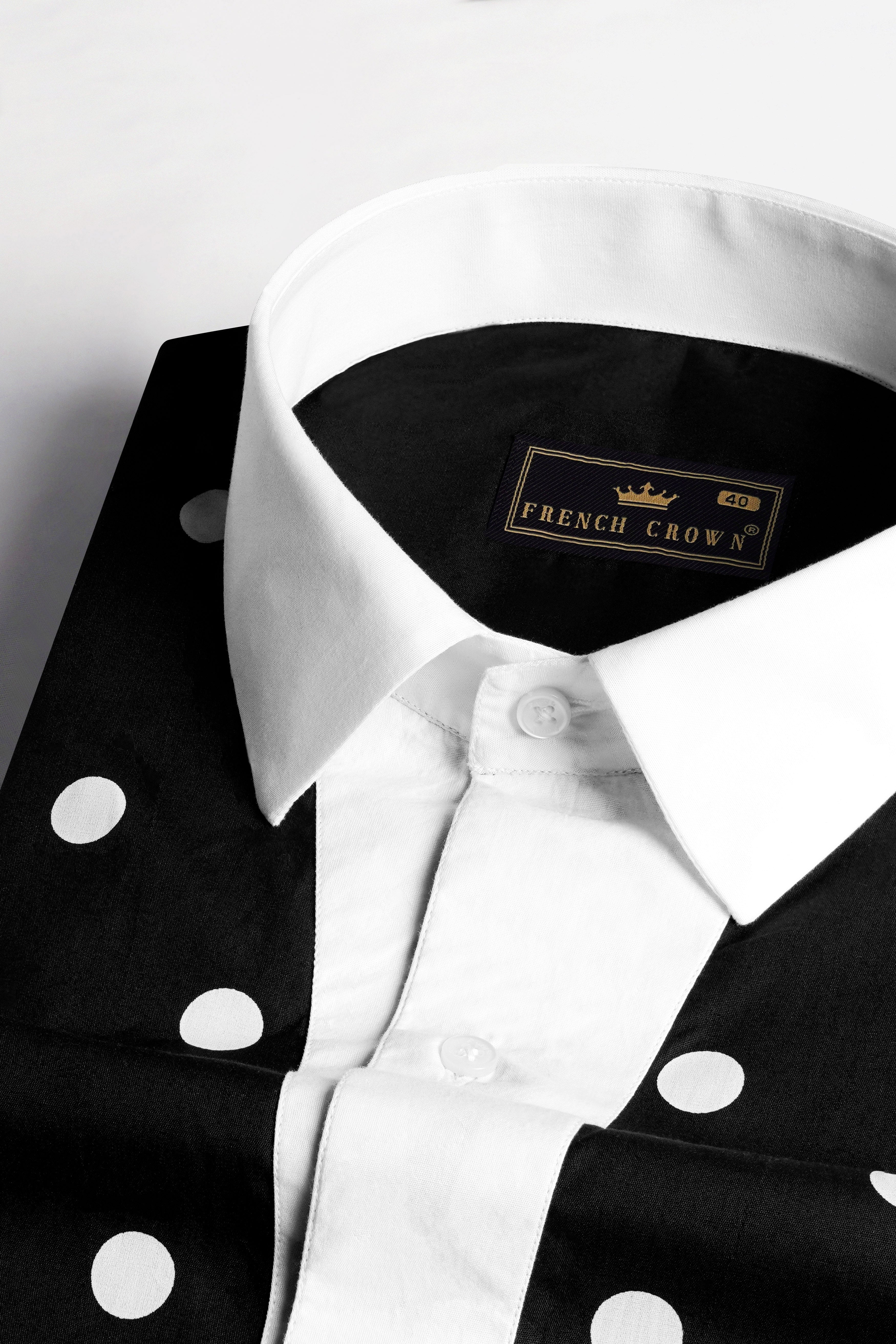 Jade Black and White Polka Dots with White Cuffs and Collar Premium Cotton Designer Shirt