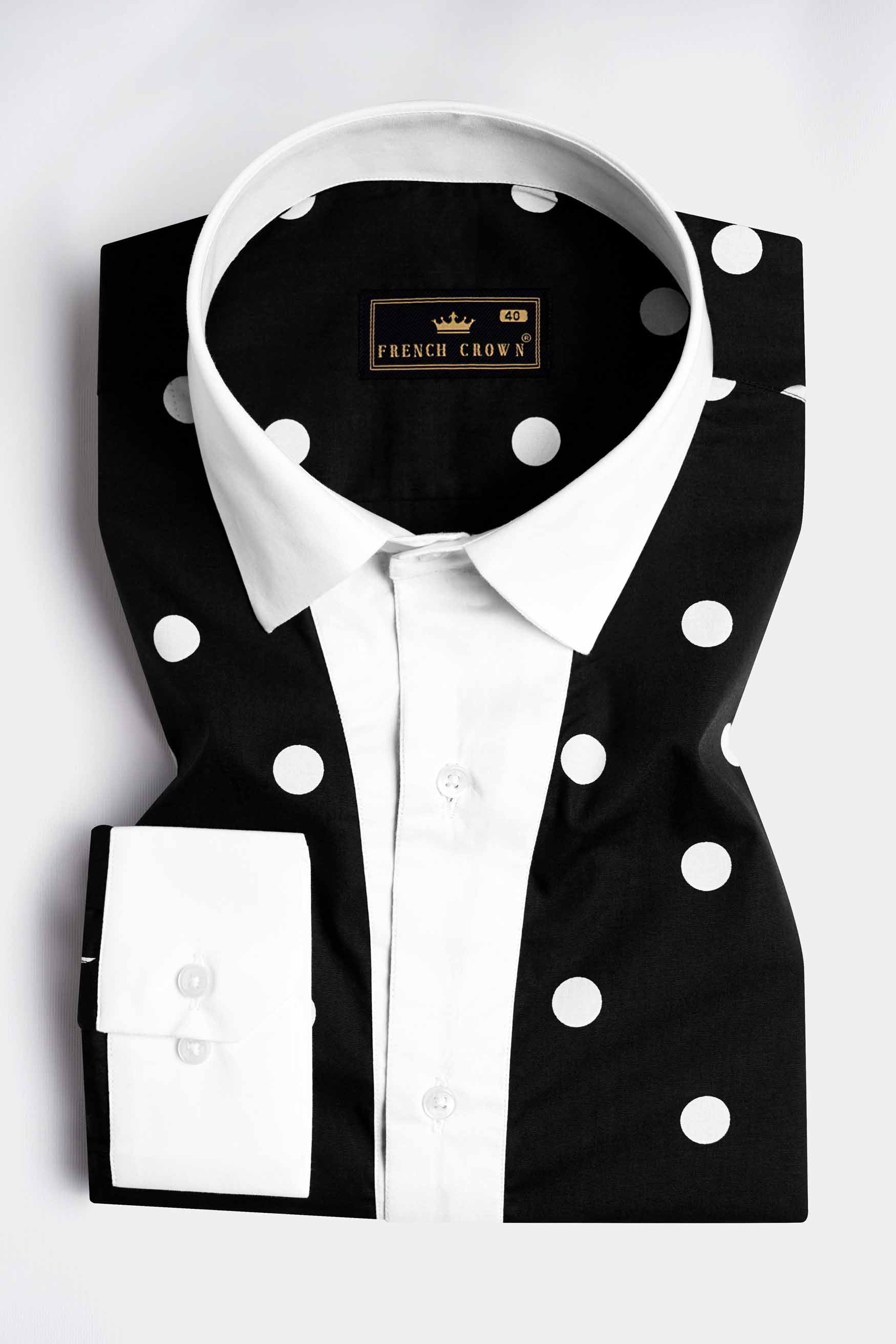Jade Black and White Polka Dots with White Cuffs and Collar Premium Cotton Designer Shirt
