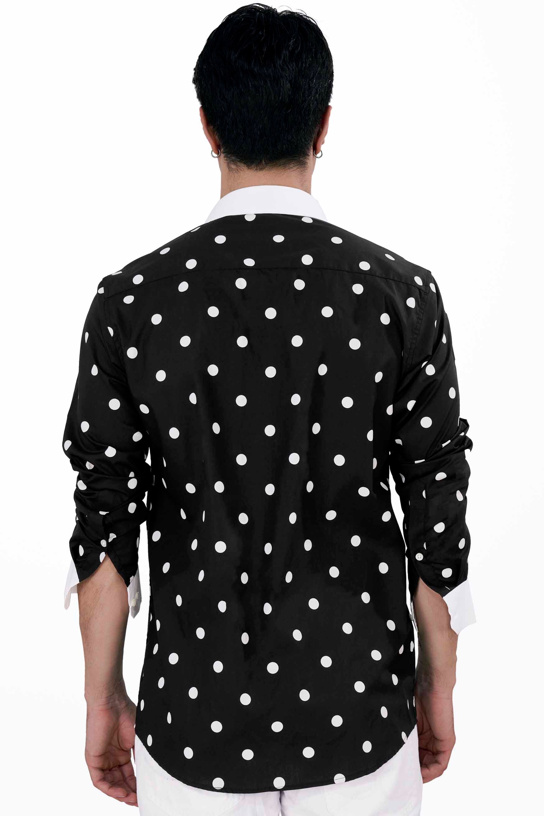 Jade Black and White Polka Dots with White Cuffs and Collar Premium Cotton Designer Shirt