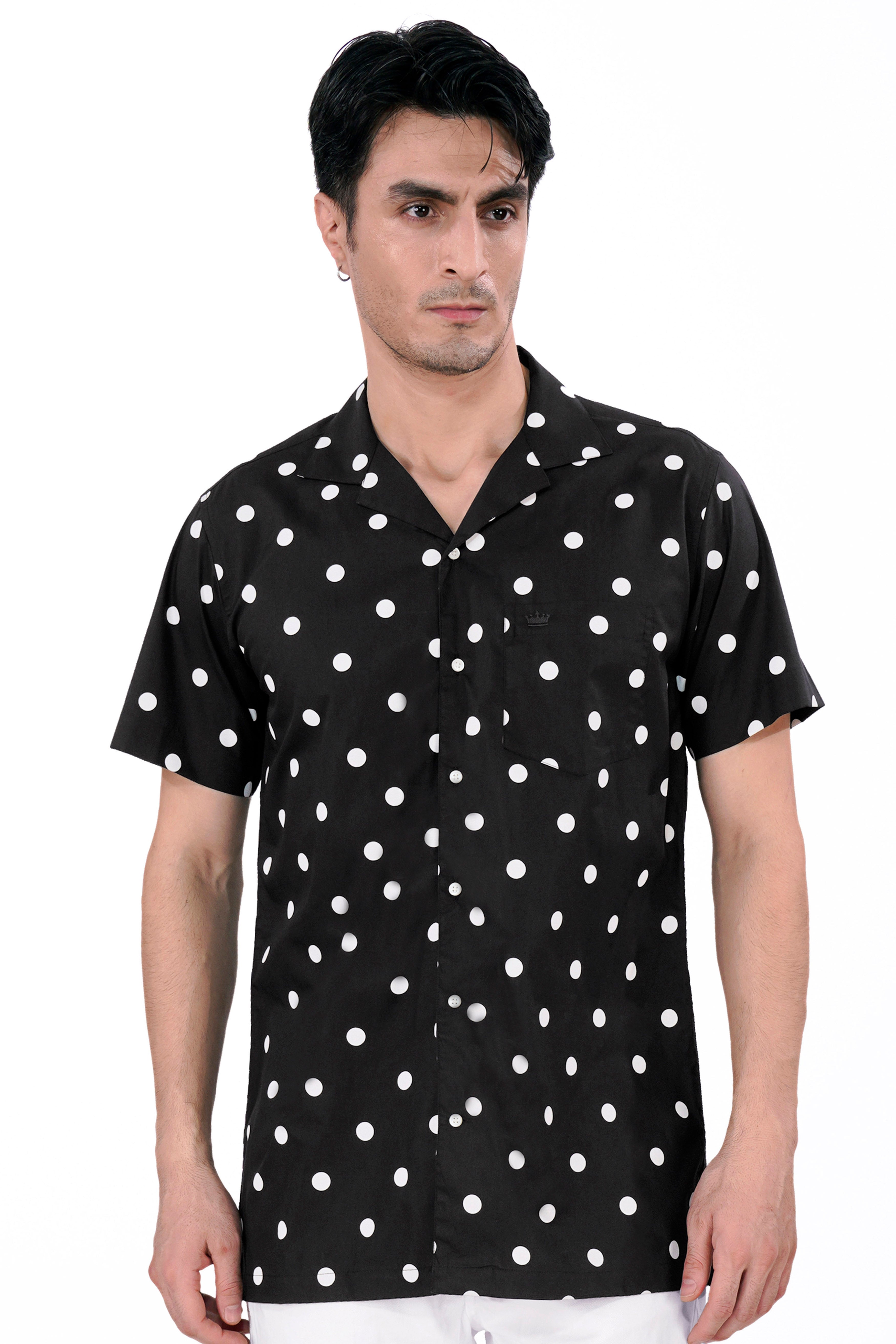 Jade Black and White Polka Dots Printed Premium Cotton Shirt