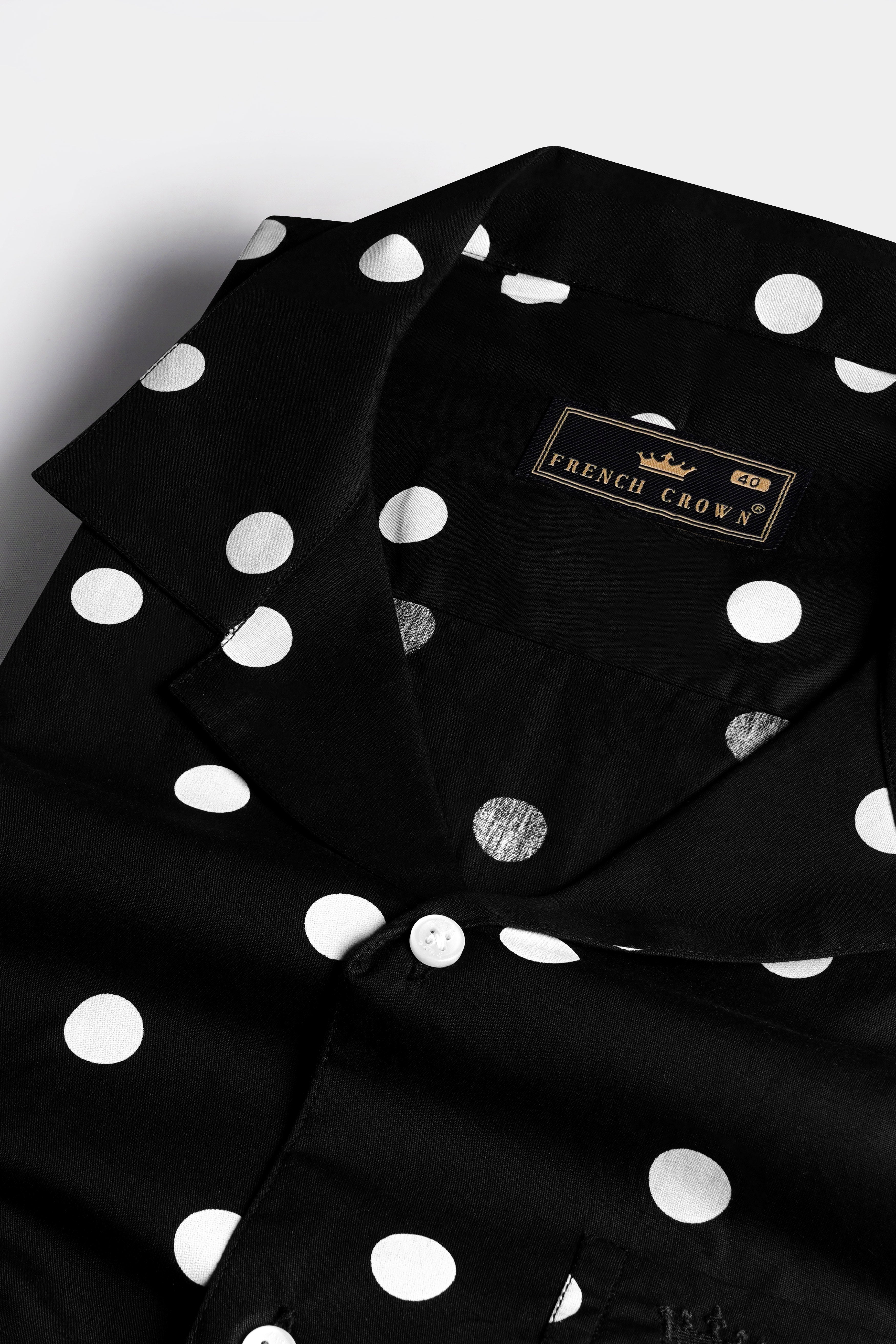 Jade Black and White Polka Dots Printed Premium Cotton Shirt
