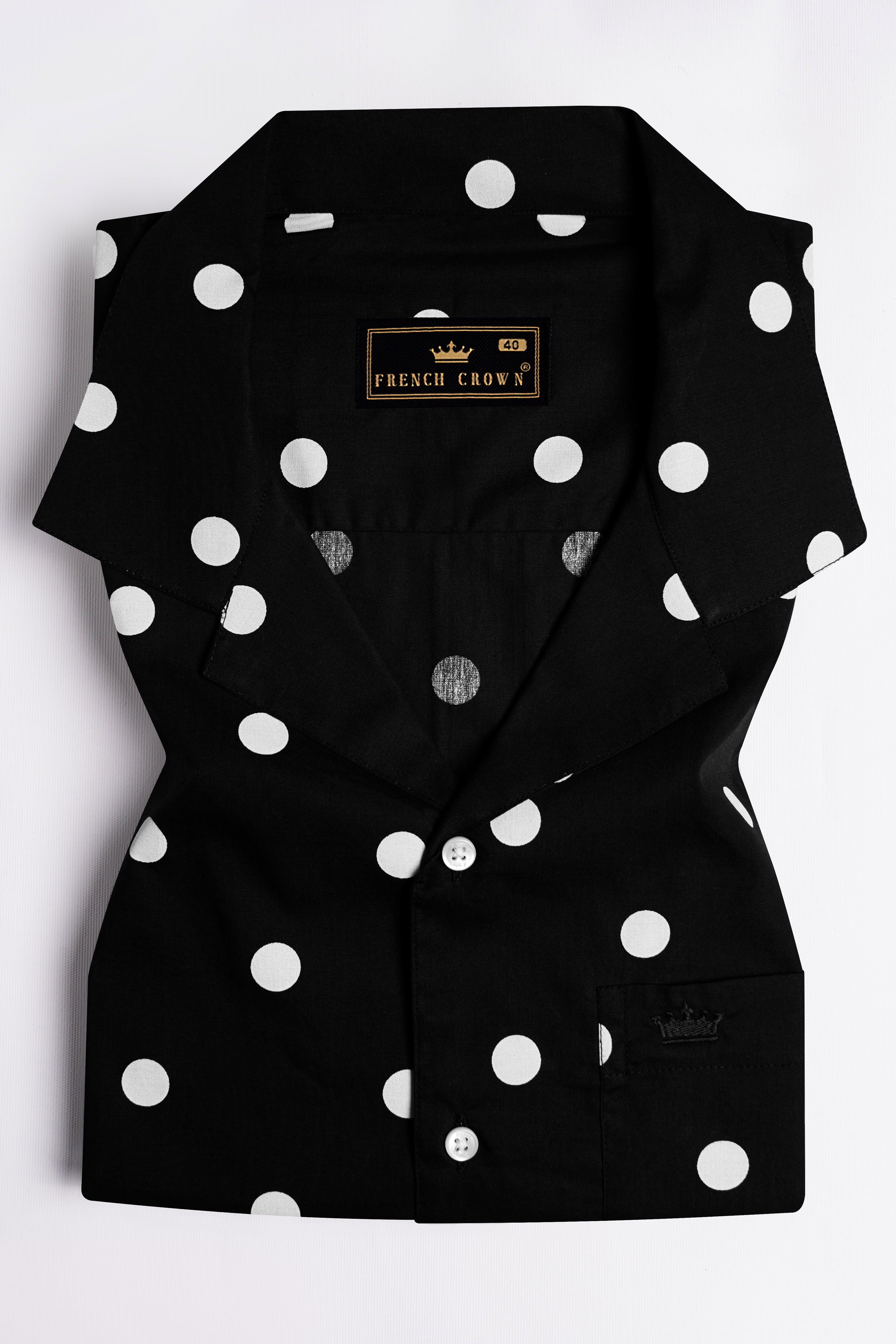 Jade Black and White Polka Dots Printed Premium Cotton Shirt