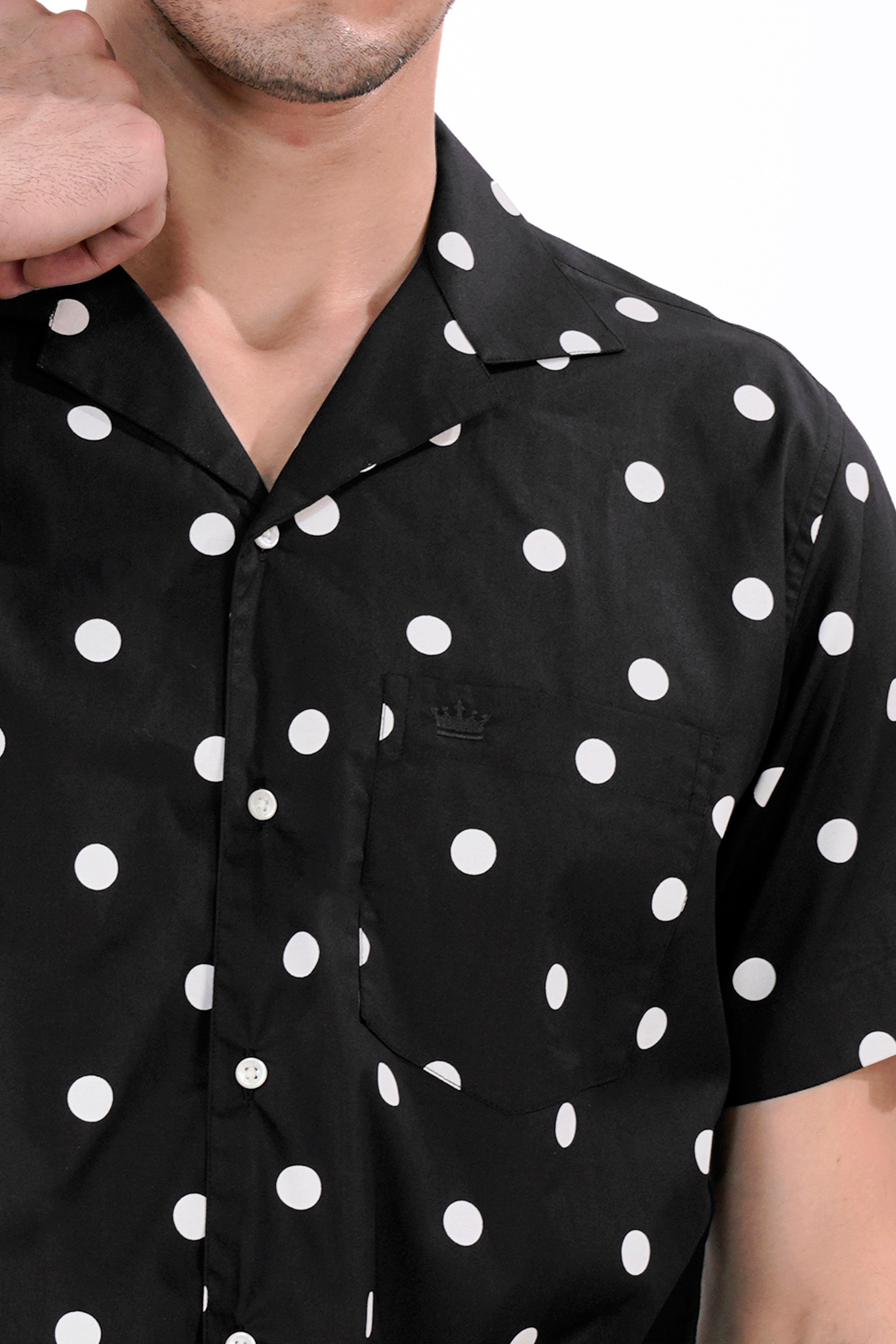 Jade Black and White Polka Dots Printed Premium Cotton Shirt