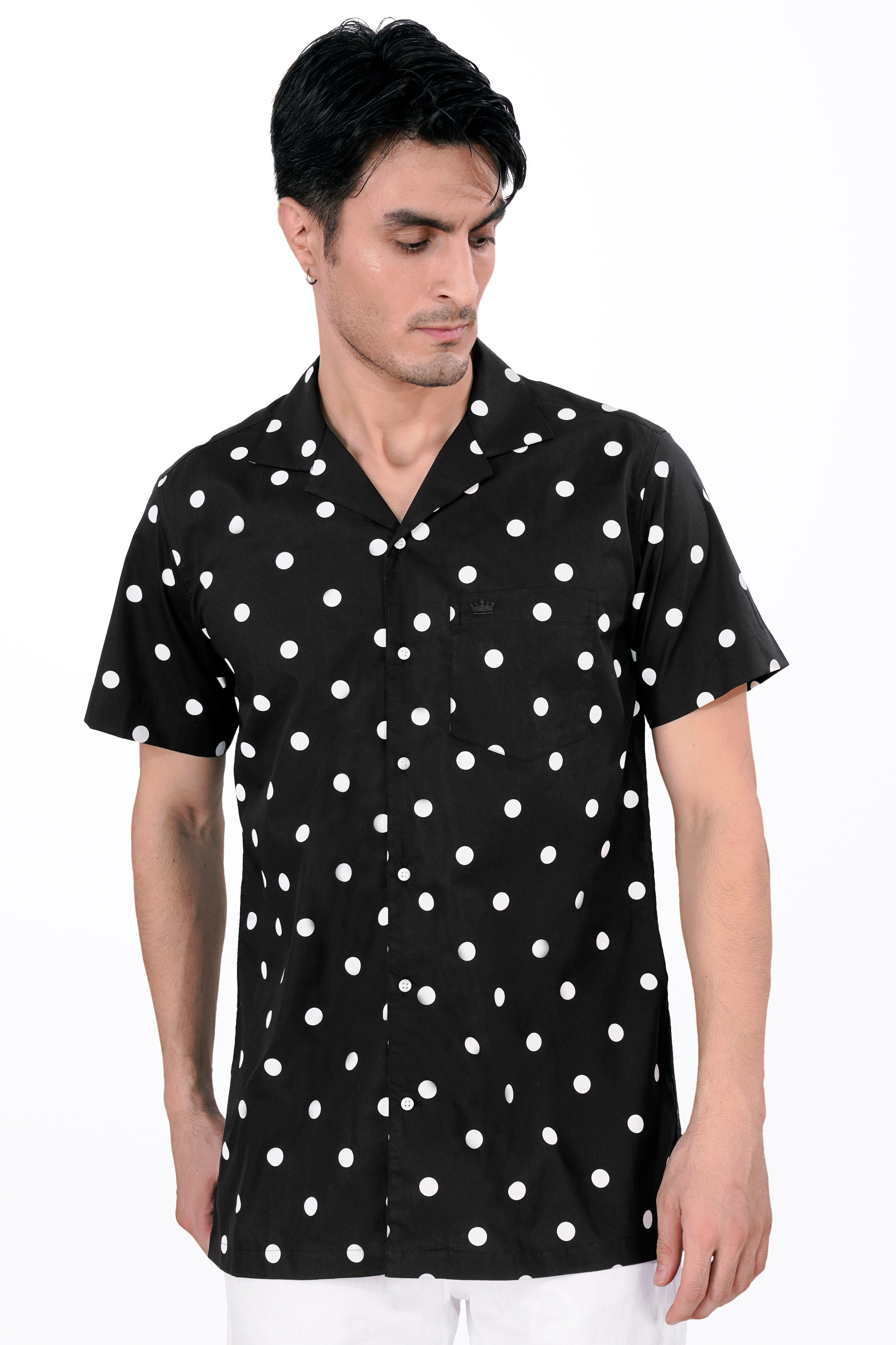 Jade Black and White Polka Dots Printed Premium Cotton Shirt