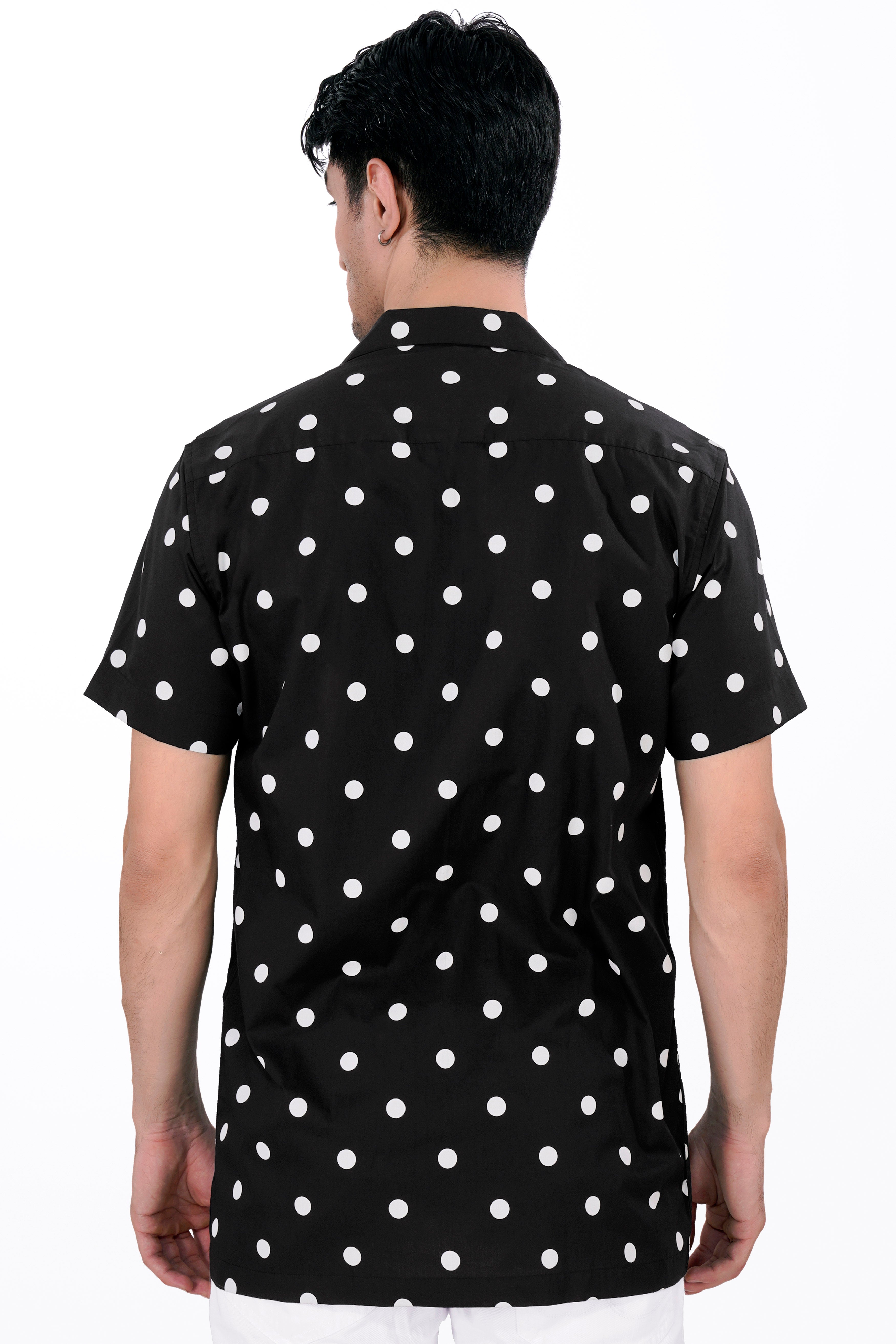 Jade Black and White Polka Dots Printed Premium Cotton Shirt