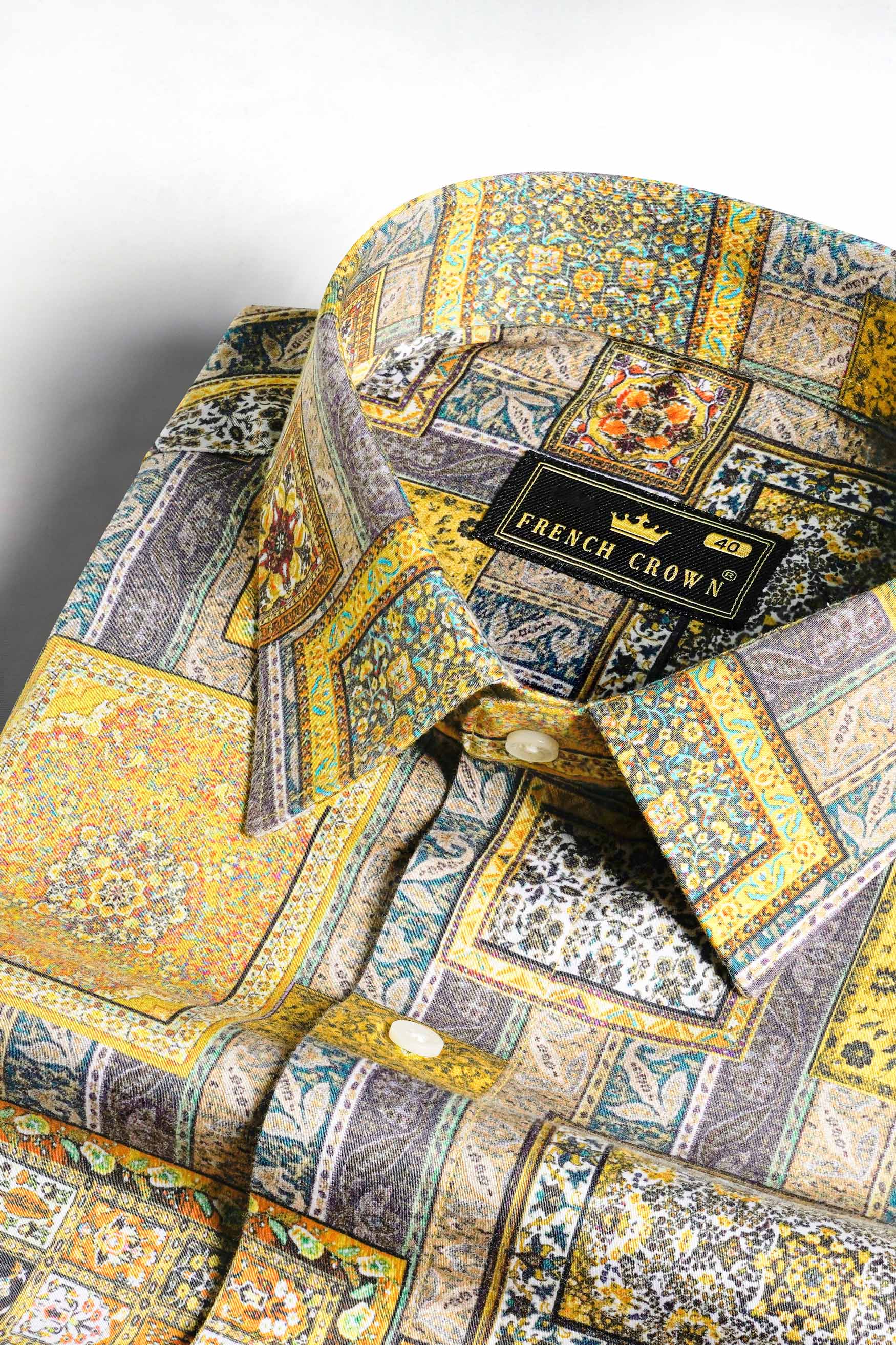 Wattle Yellow with Zobra Brown Multicolour Tribal Printed Super Soft Premium Cotton Shirt