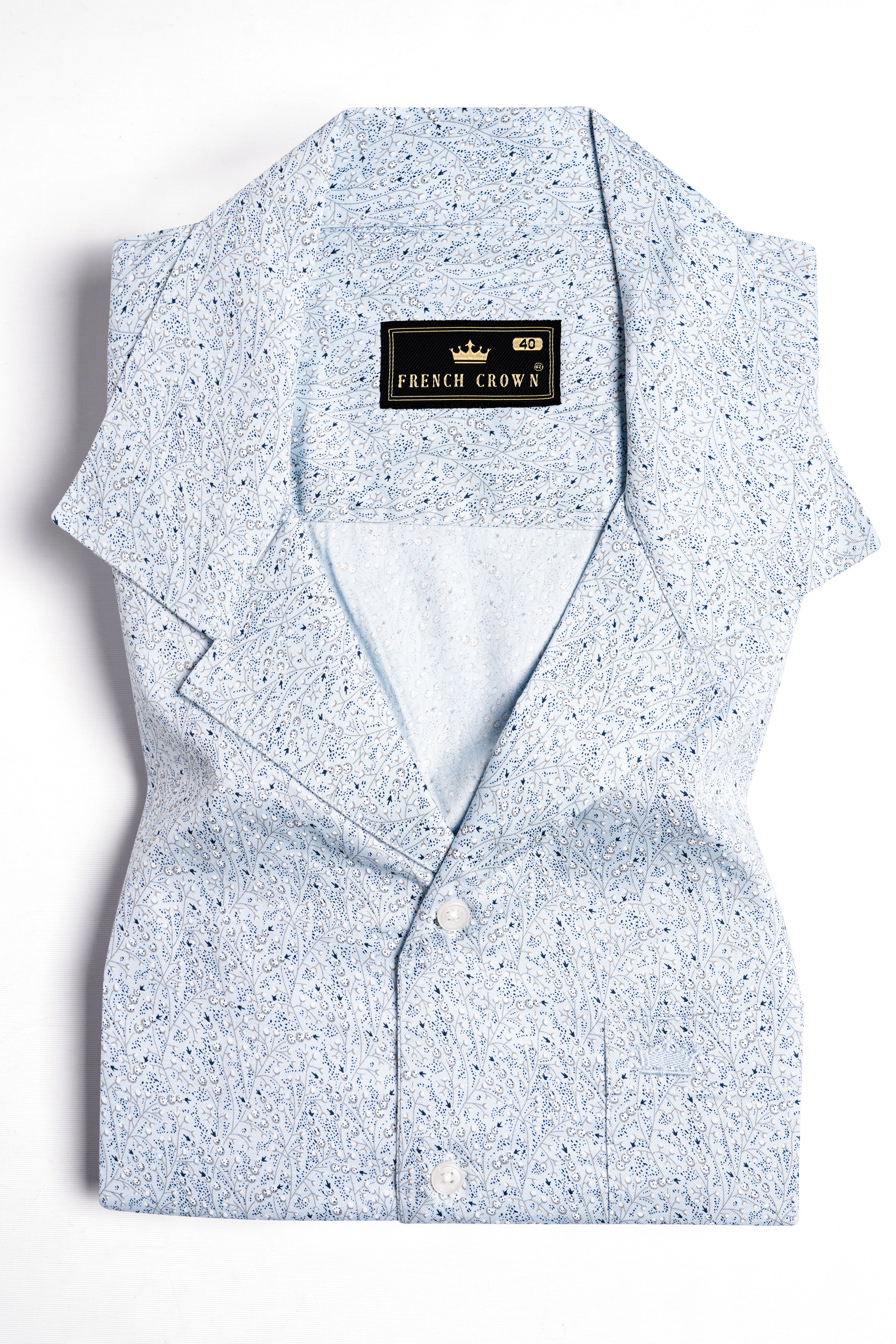 Bright White and Nile Blue Printed Royal Oxford Shirt