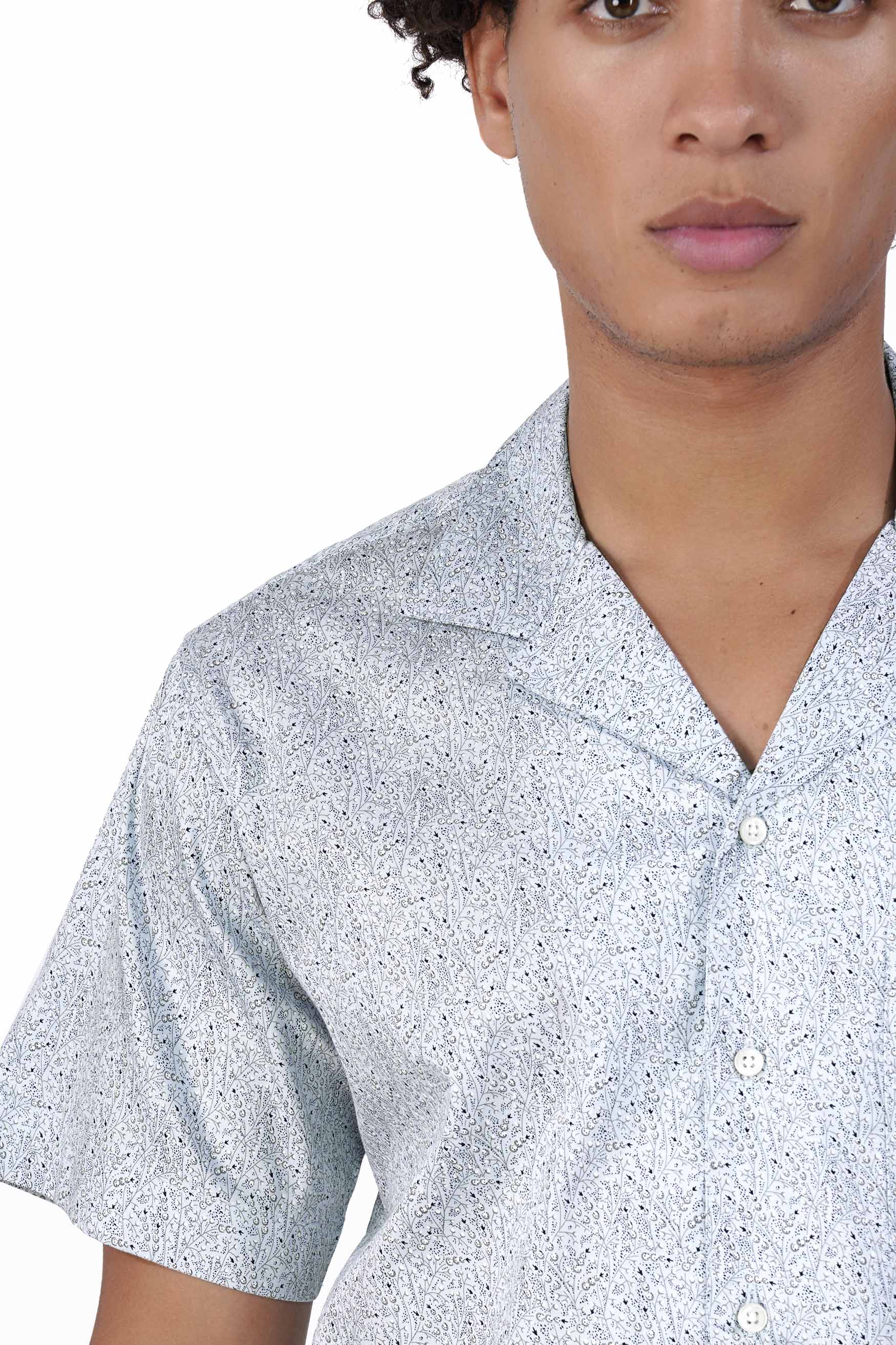 Bright White and Nile Blue Printed Royal Oxford Shirt