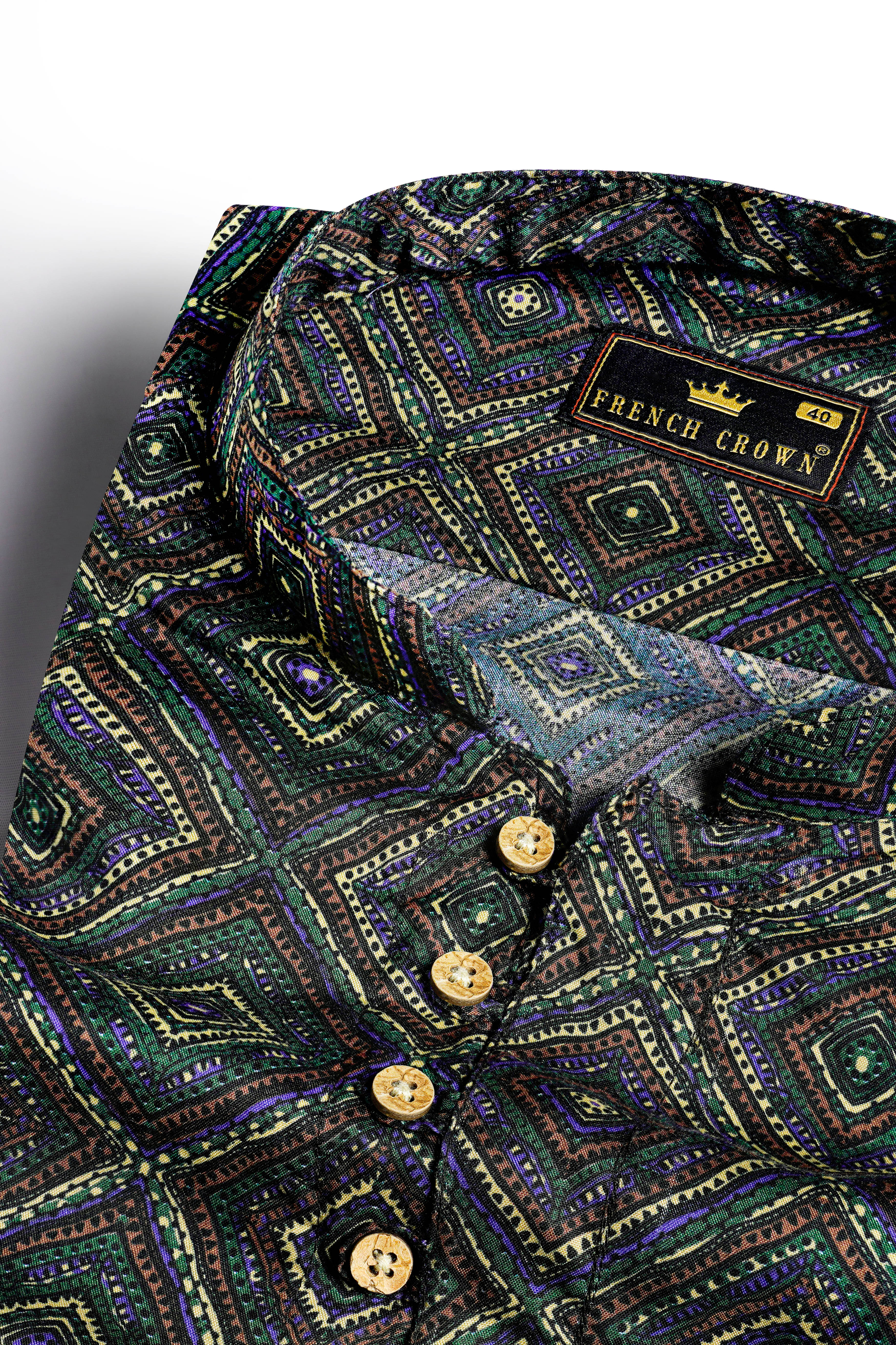 Phthalo Green with Russet Brown Multicolour Printed Premium Tencel Kurta Shirt