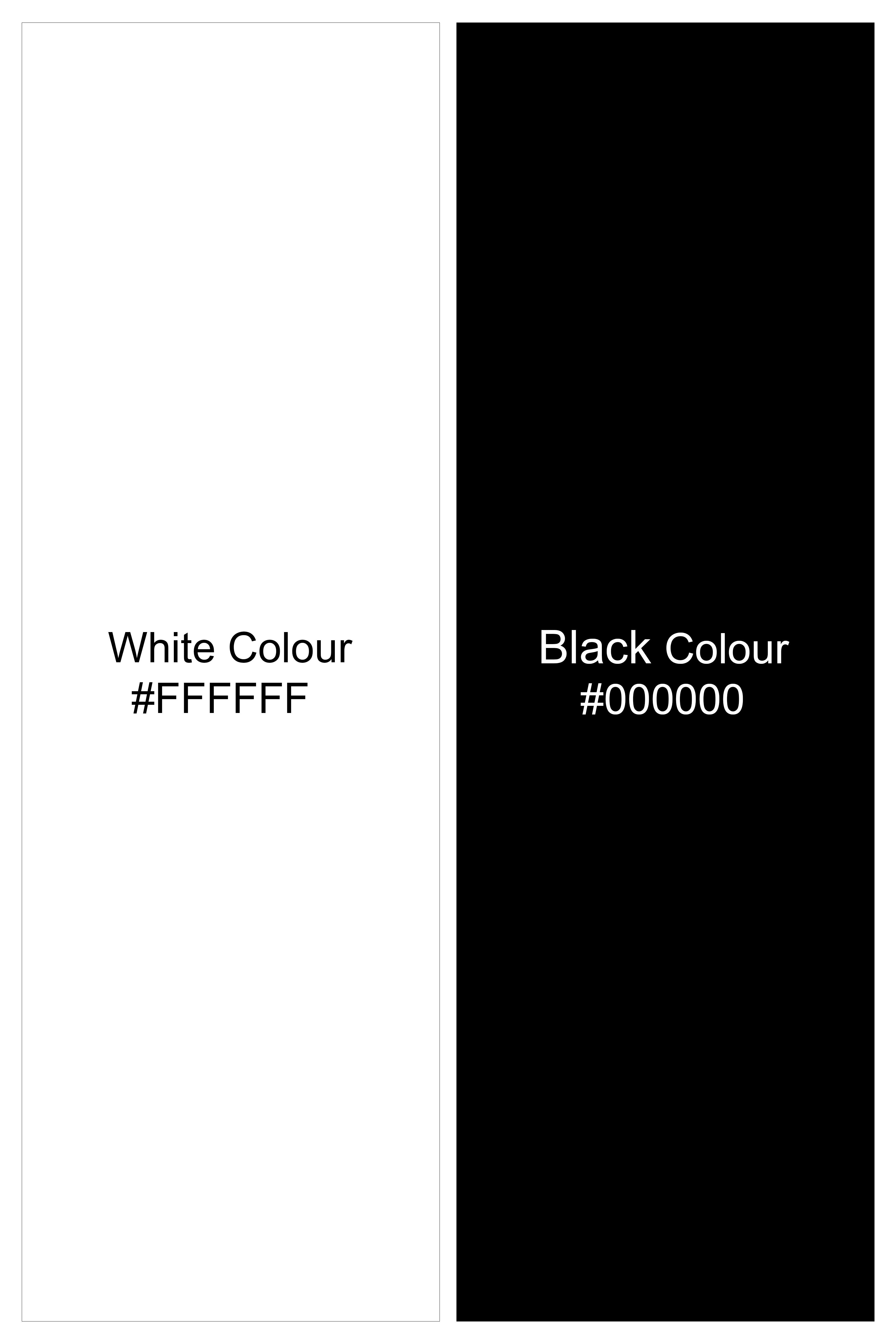 Bright White and Black Ditsy Printed Royal Oxford Kurta Shirt