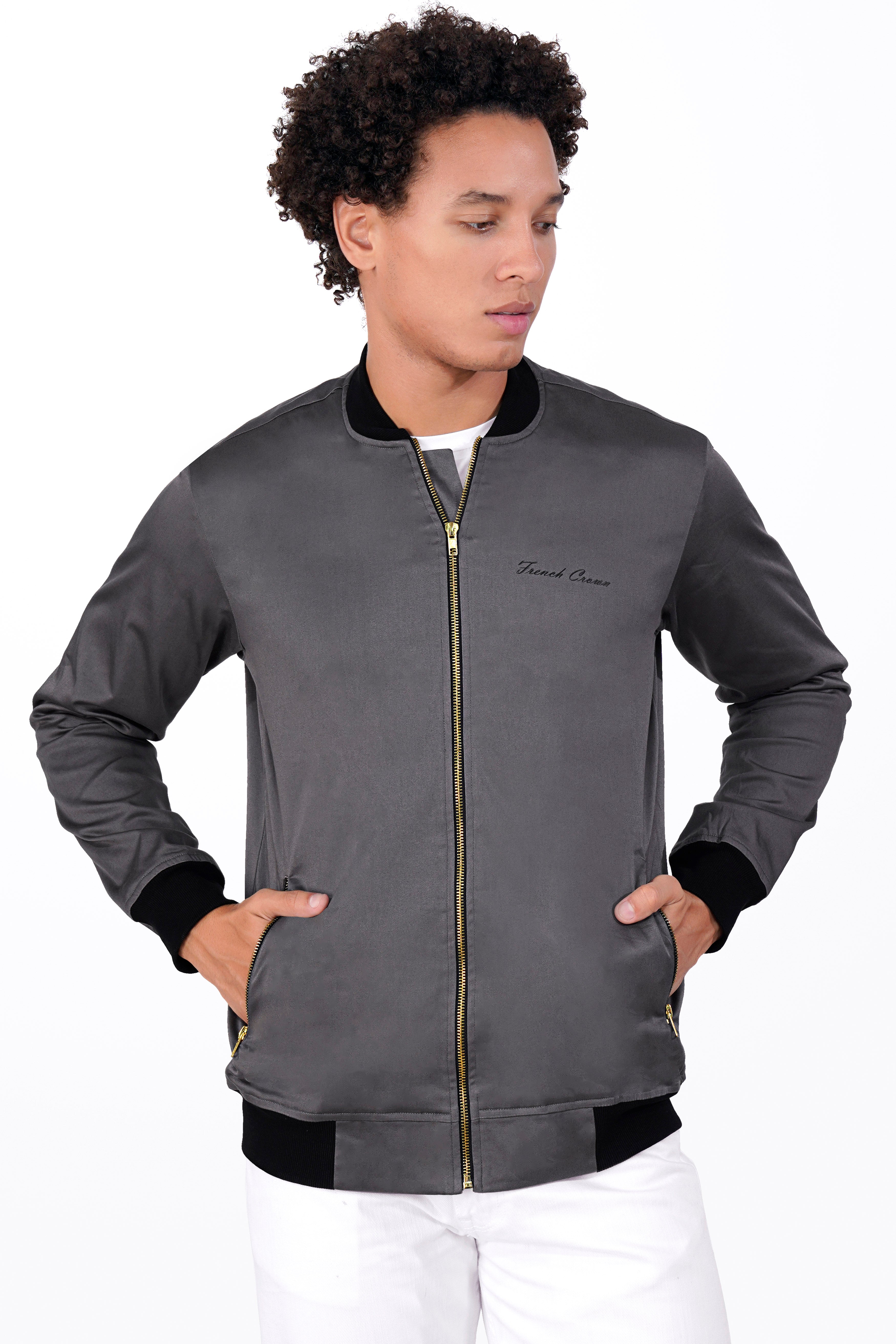 Wenge Gray Premium Cotton Bomber Jacket