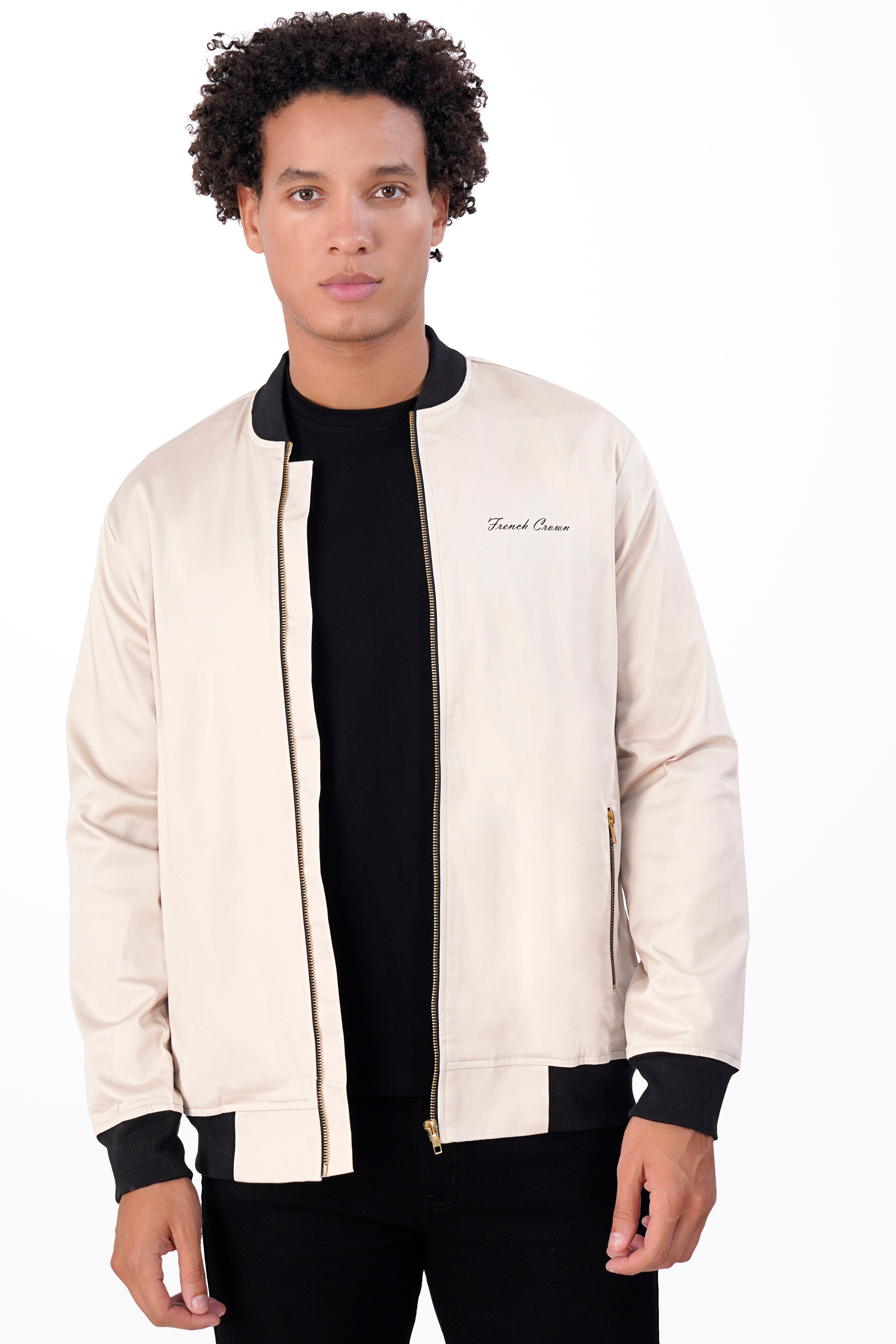 Oyster Cream Premium Cotton Bomber Jacket