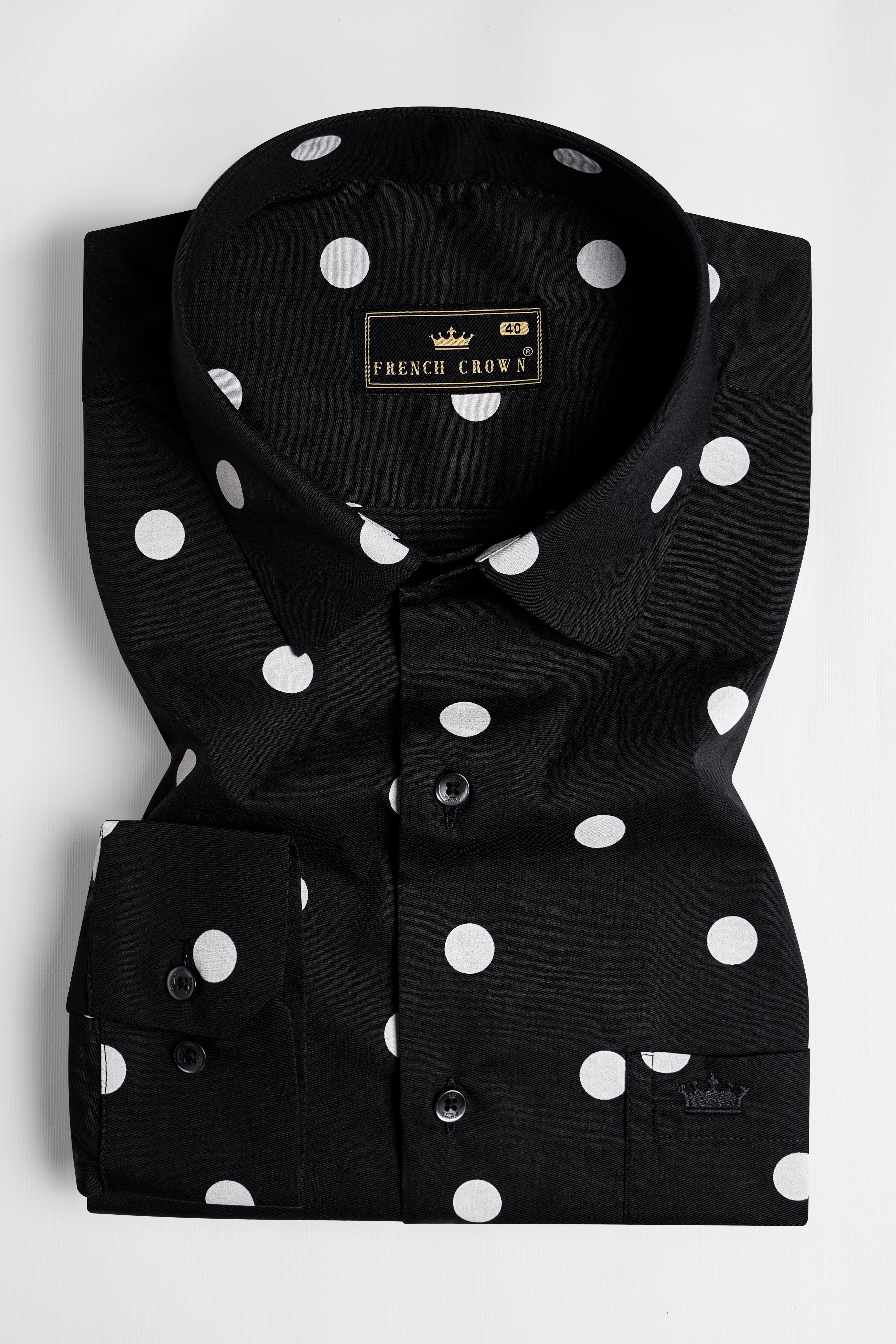 Jade Black and White Polka Dots Printed Shirt