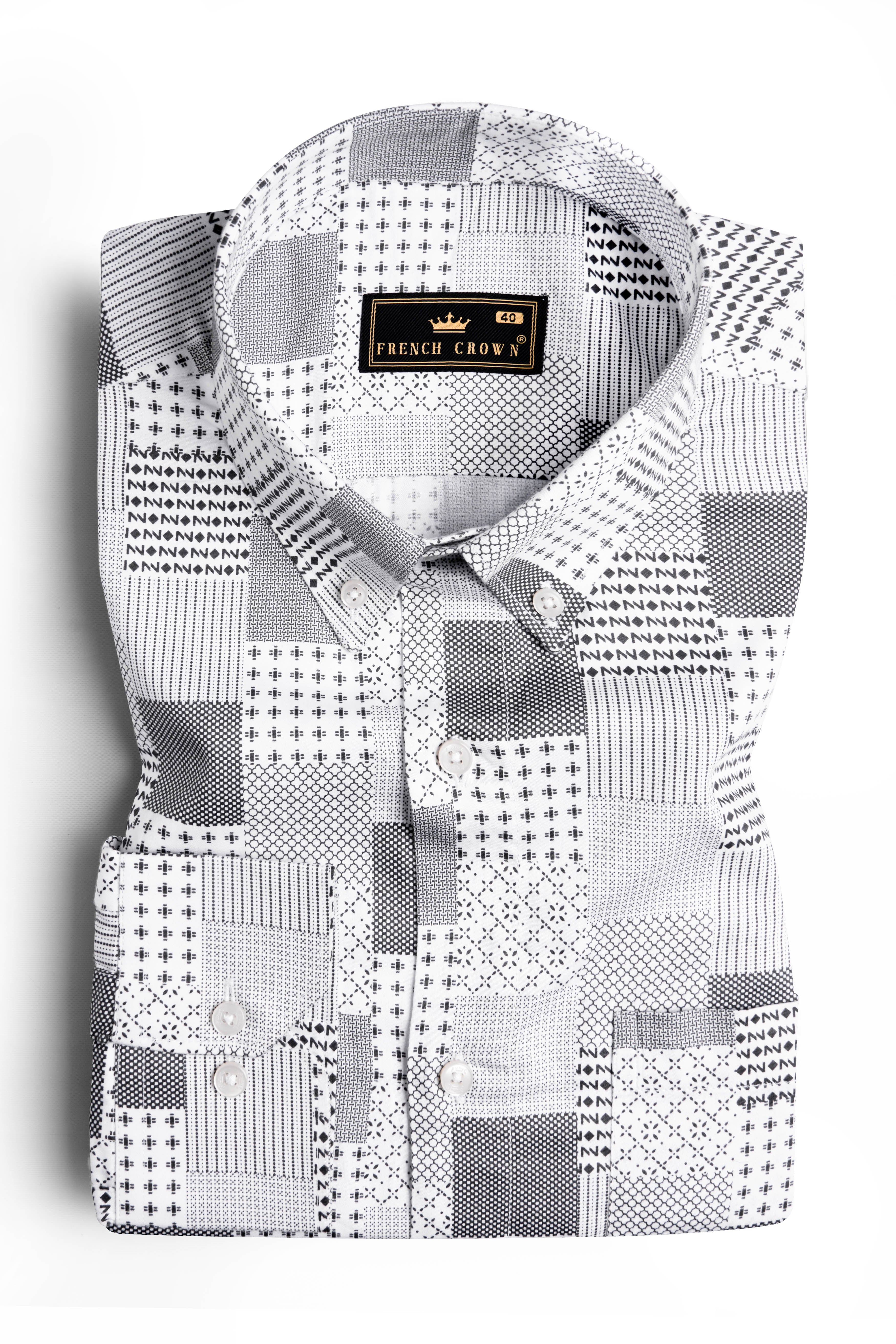 Bright White and Black Printed Super Soft Premium Cotton Shirt