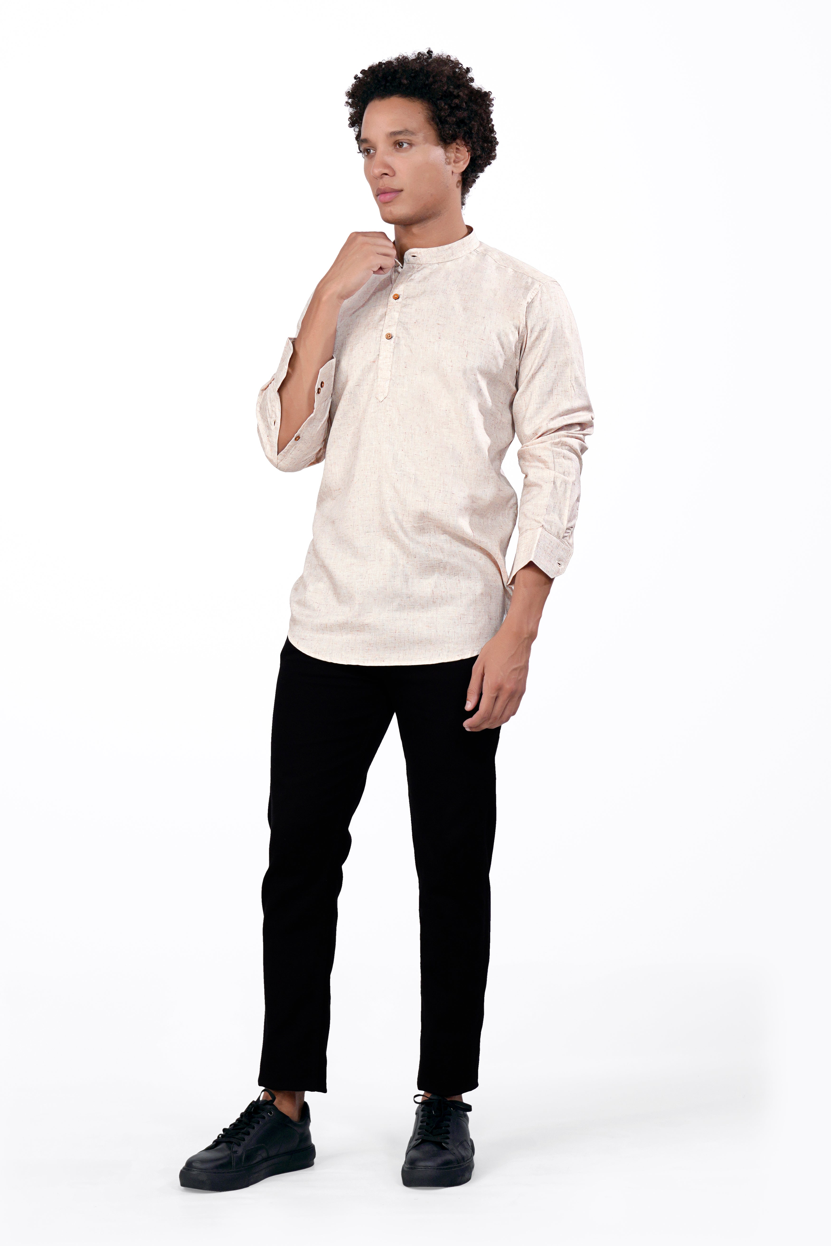 Parchment Brown Chambray Designer Kurta Shirt