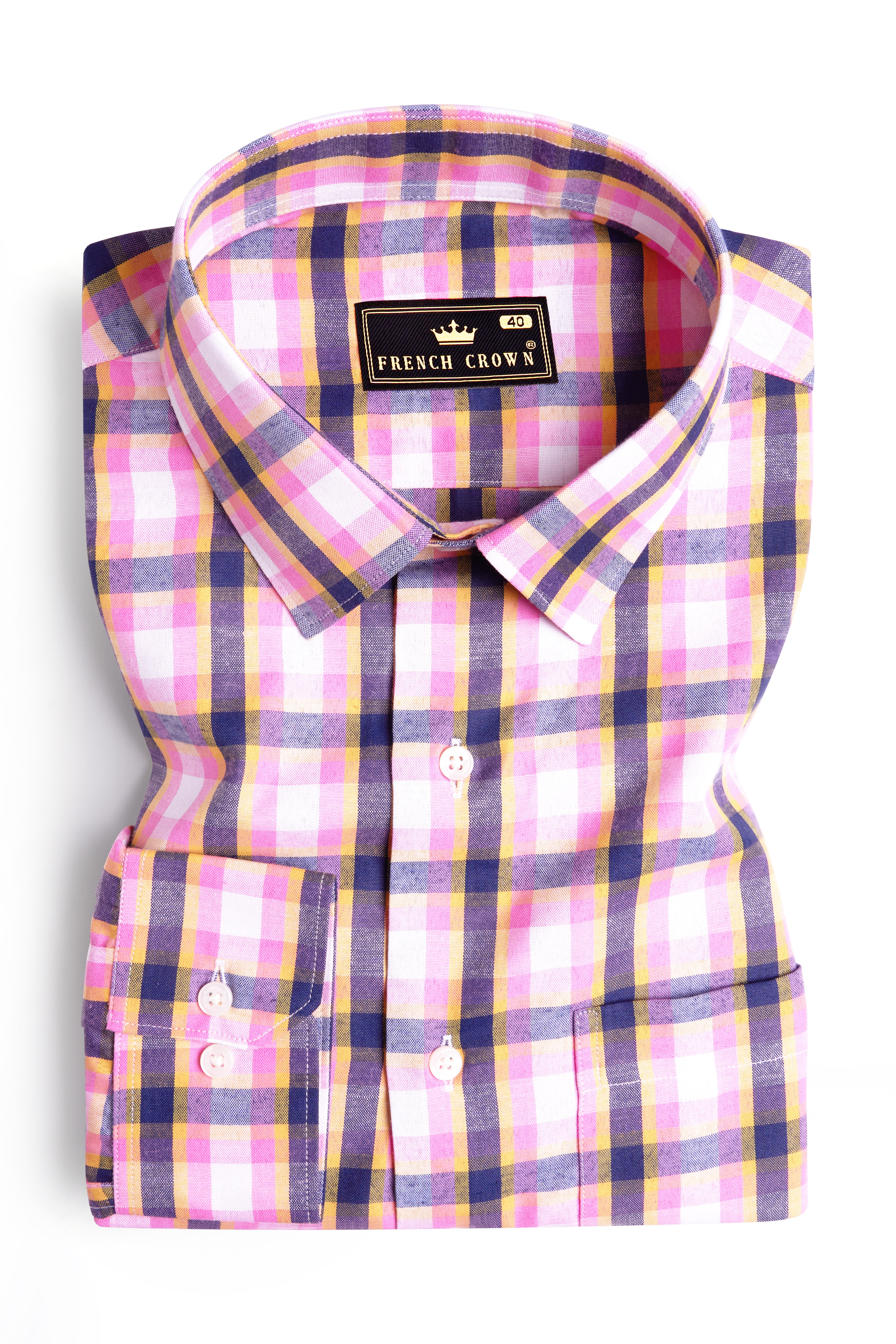 Orchid Pink and Iris Purple Checkered Premium Cotton Shirt